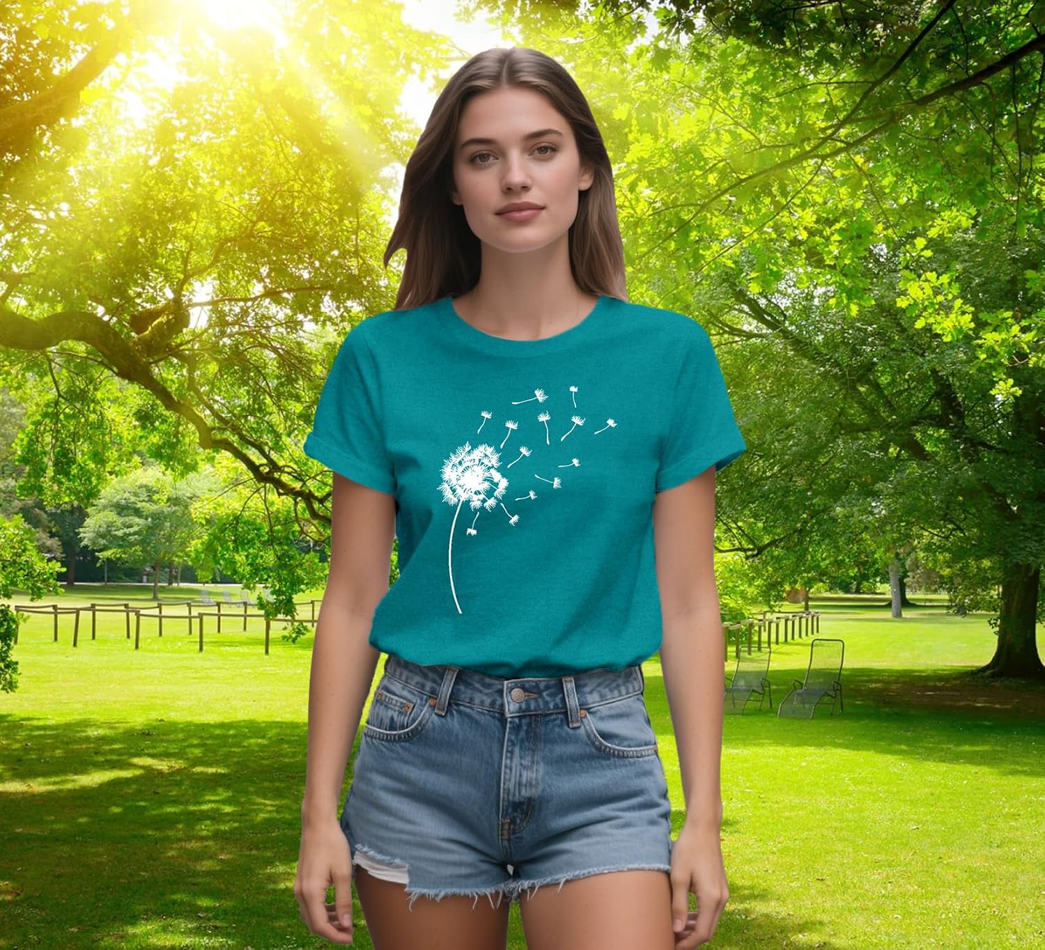 Detalle de Qskall Women’s Dandelion Flower T-Shirt – Casual Summer Tee in a relaxed fit
