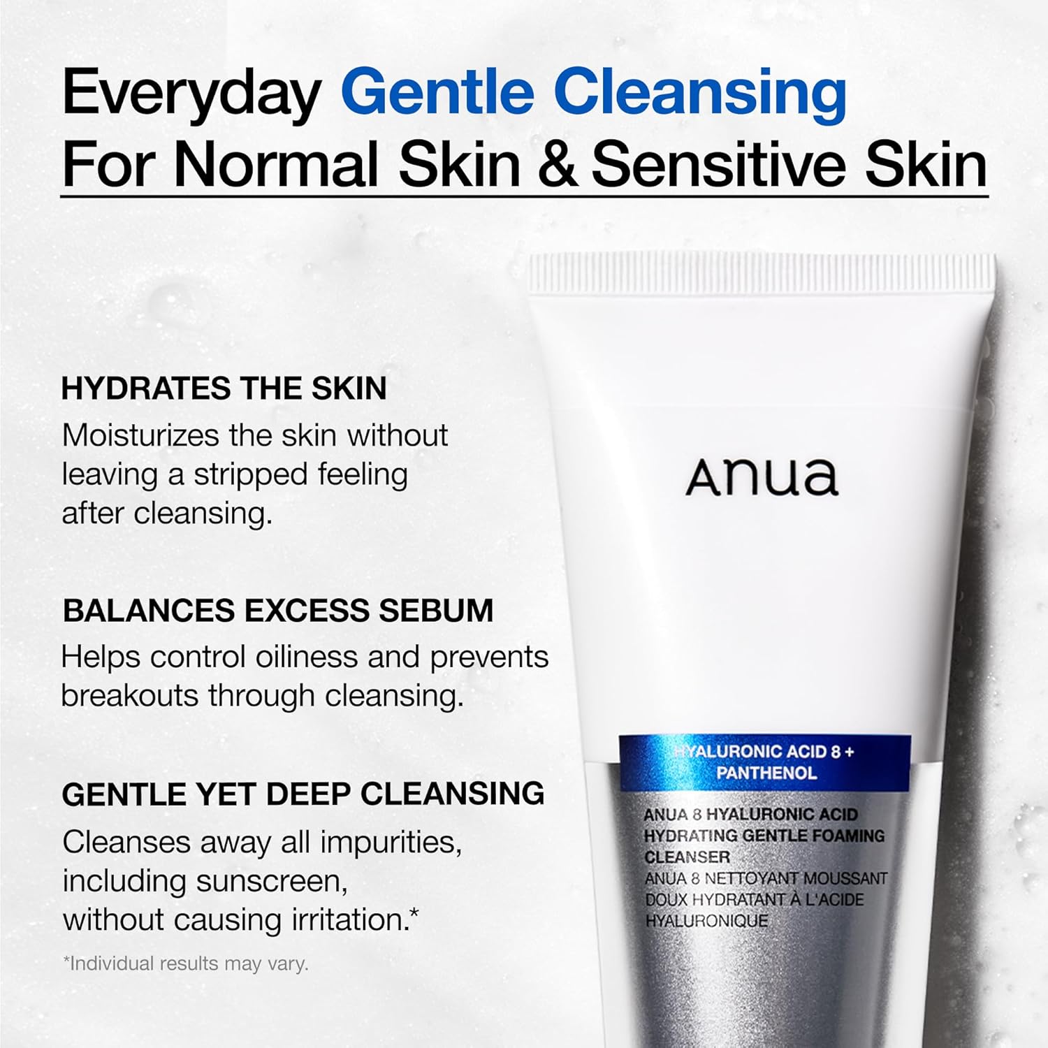 Detalle de Anua Hydrating Gentle Foaming Cleanser: Daily Face Wash for Dry & Sensitive Skin
