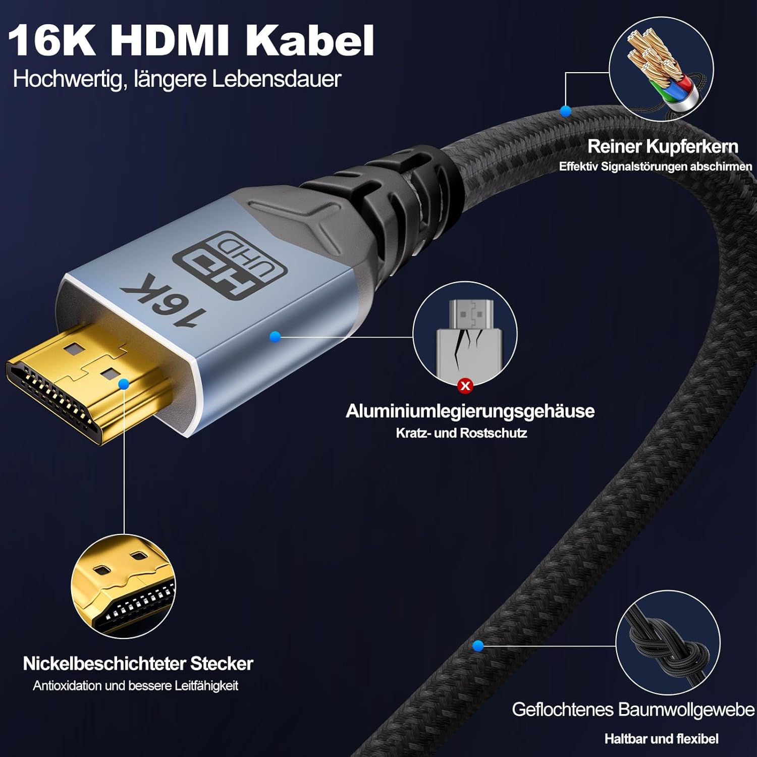 Thumbnail 6 de CABLAPTOP HDMI 2.2 Kabel-Set 0,5 m – 2 Stück, 96 Gbps, 16K/8K/4K, HDR, eARC