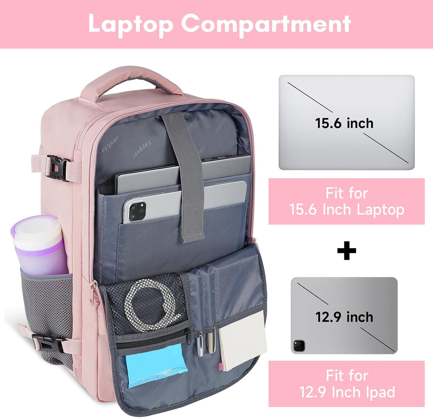 Detalle de Taygeer Travel Backpack for Women: TSA Carry-On, 15.6" Laptop, 16.8 x 11 x 7 in