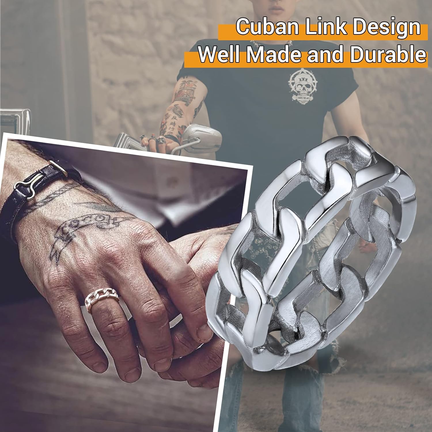 Thumbnail 4 de PROSTEEL Anello a catena cubana trafitto svuotato in acciaio 316L, argento/oro/nero, misura adattabile 14–27 (con confezione)