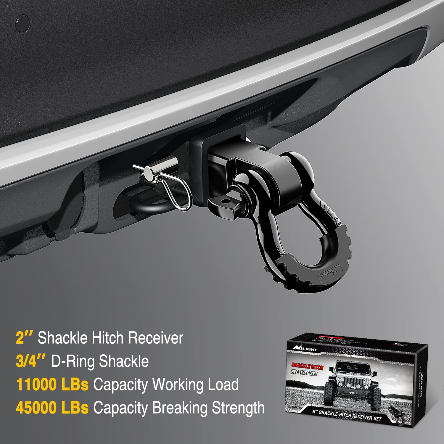 Thumbnail 5 de Nilight 2-Inch Shackle Hitch Receiver Recovery Towing Kit (45,000 LBs breaking strength)