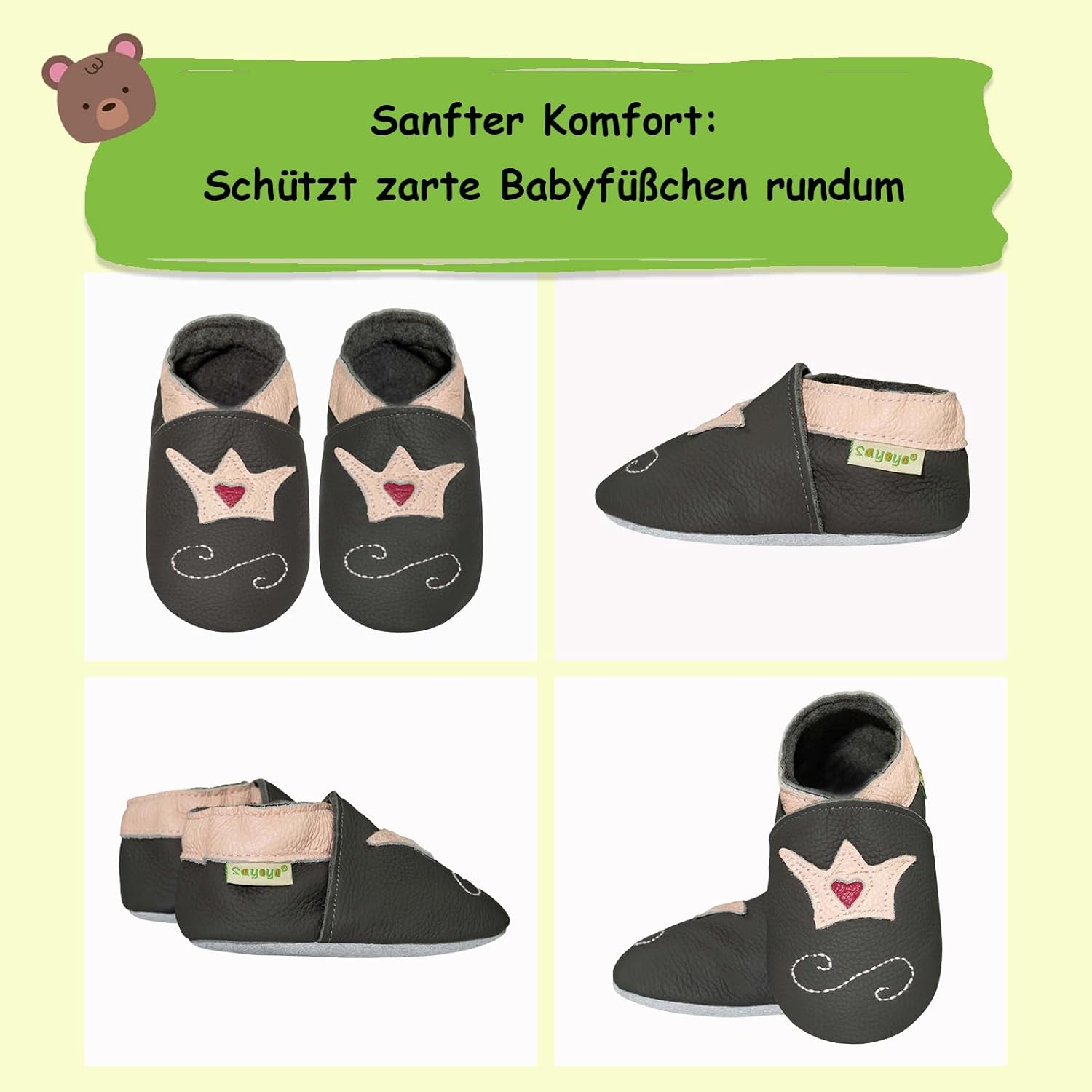 Thumbnail 4 de SAYOYO Weiche Leder Krabbelschuhe – Baby Laufschuhe aus echtem Leder, rutschfeste Sohlen