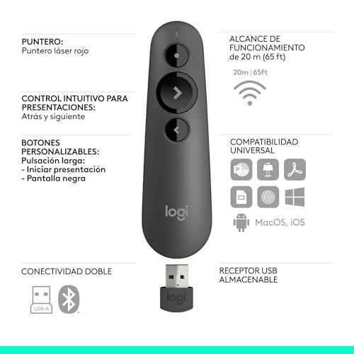 Detalle 2 de Logitech R500s: mando de presentación láser de Clase 1 con Bluetooth y USB, 20 m de alcance