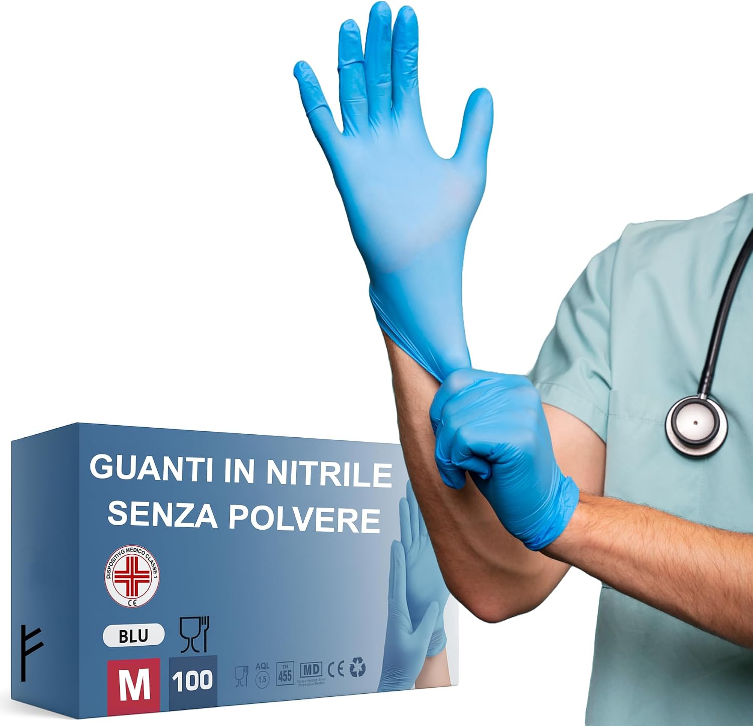 Detalle de S&S Medical 100 guanti nitrile senza polvere
