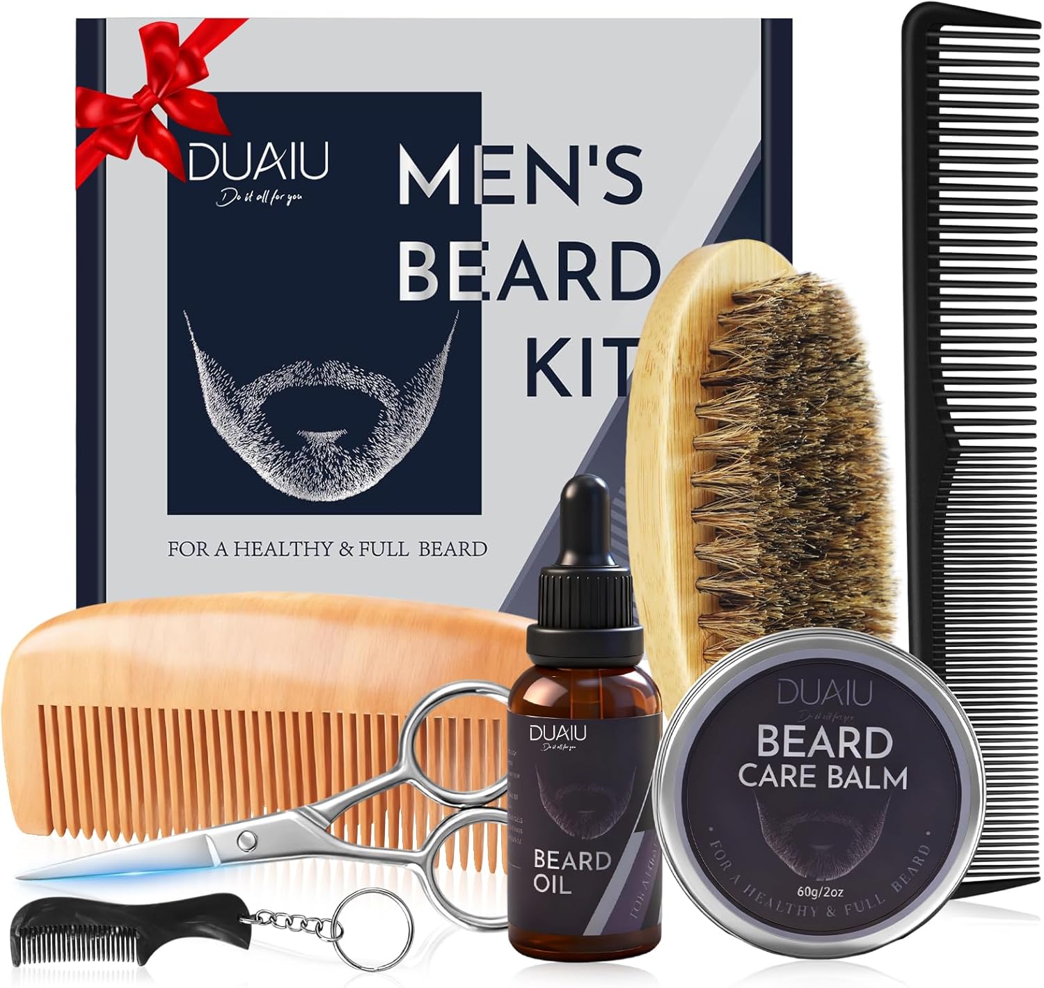 Detalle de DUAIU 7-in-1 Beard Grooming Kit for Men with Beard Oil & Balm, Brush, Combs and Scissors
