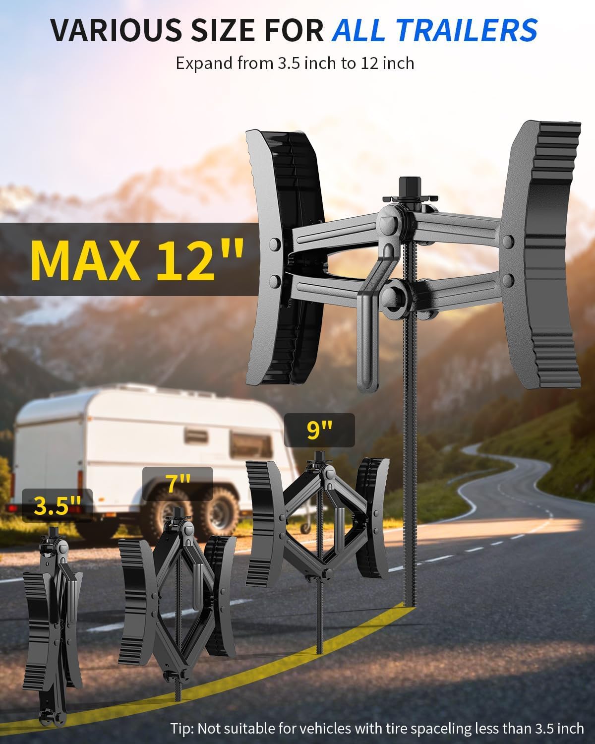 Detalle de BEBOBLY Camper RV Wheel Chock Stabilizer (2 Sets) with Wrench — Heavy-Duty X-Shaped Stabilizers for Travel Trailers