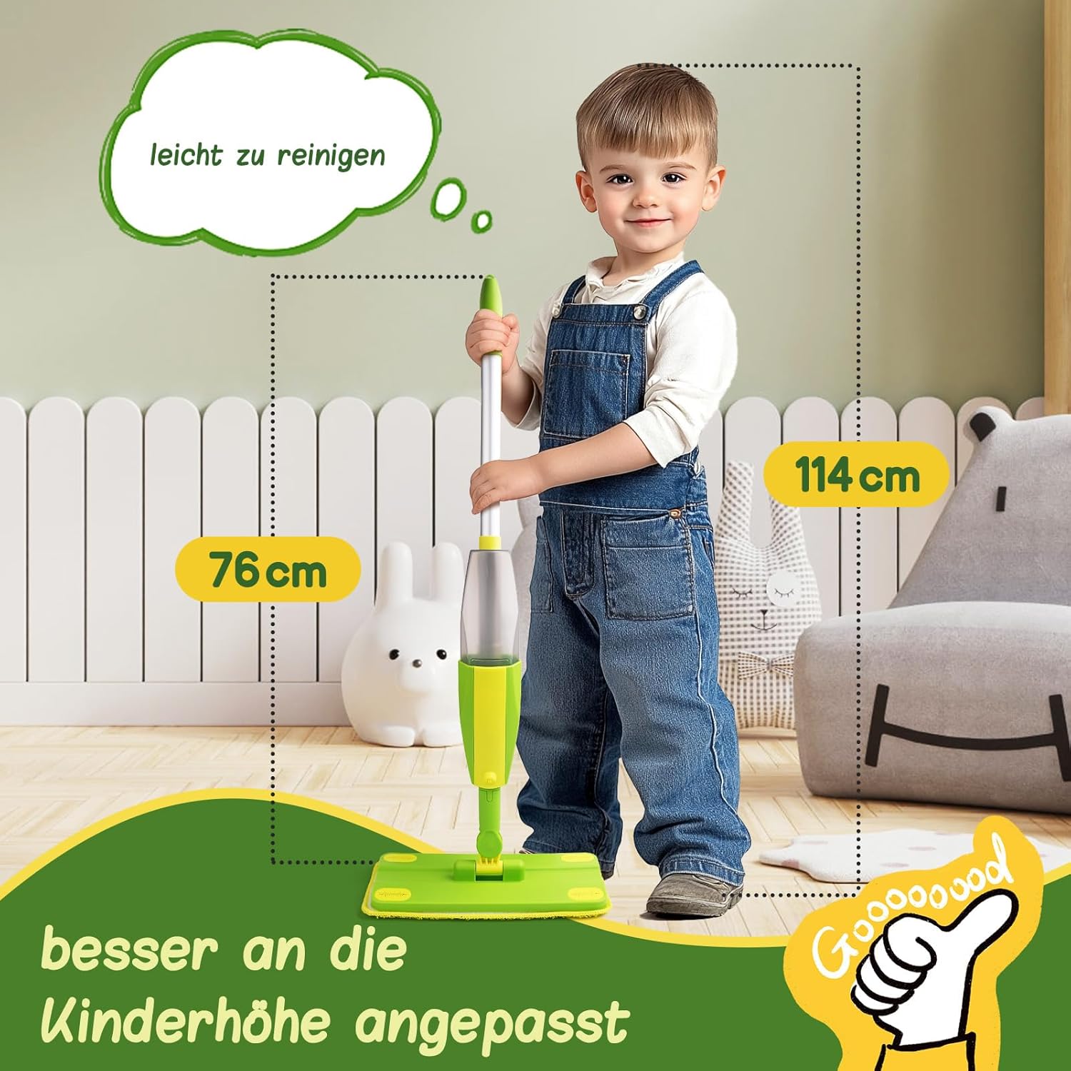 Detalle de EURYUNG Kinder Wischmopp mit Sprühfunktion für Kinder ab 3