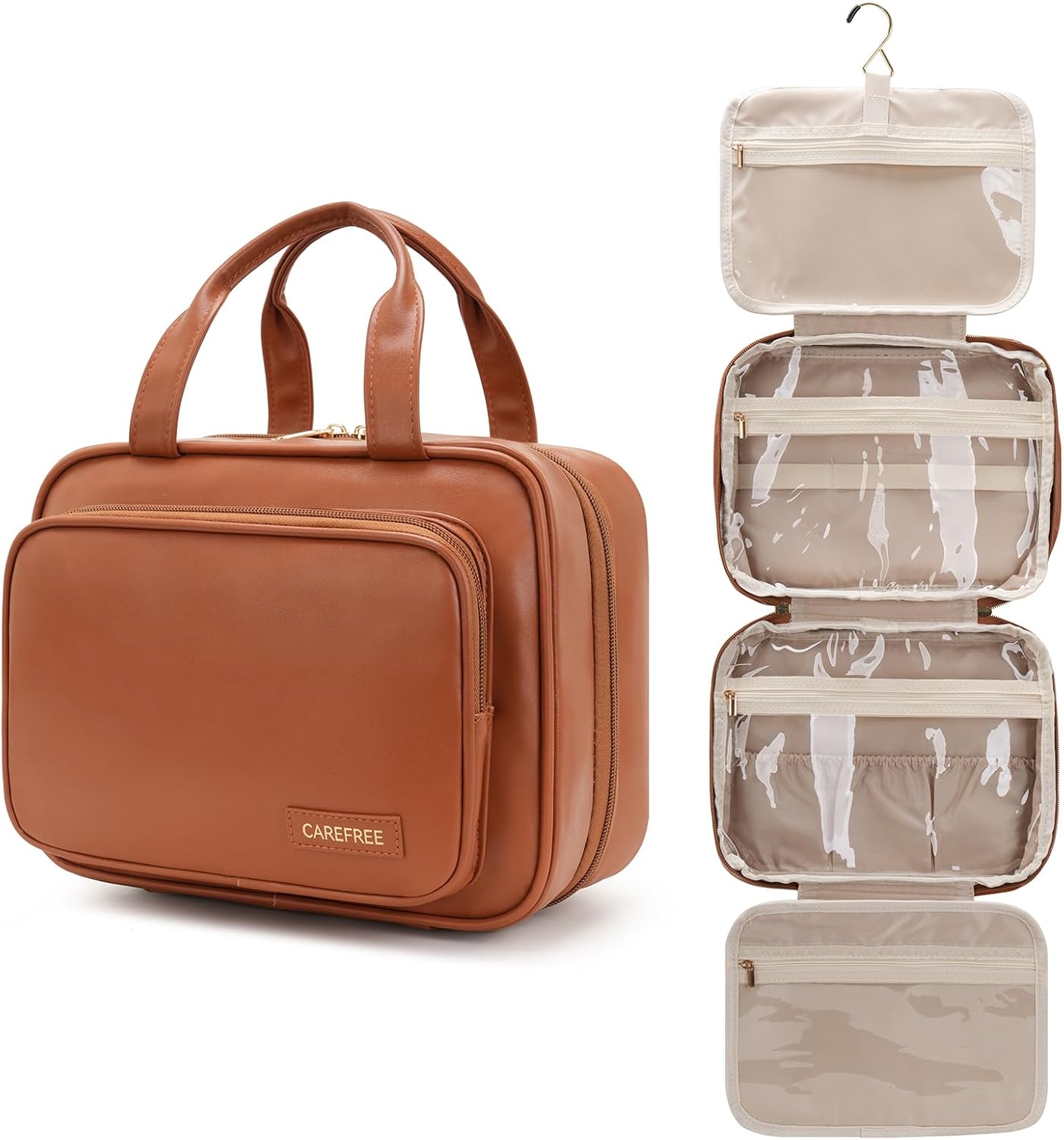 Thumbnail 6 de YINGLANG Hanging Toiletry Bag – Large Capacity PU Leather Organiser with Clear Window (Pink)