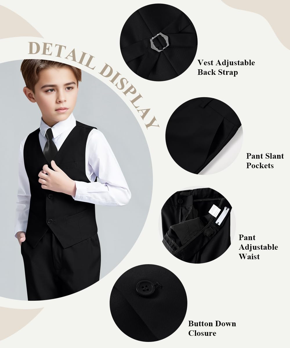 Detalle 2 de Visaccy Boys Formal Slim Fit Suit with Adjustable Waist — 4-Piece Ring Bearer/Tuxedo Set (Size 10)