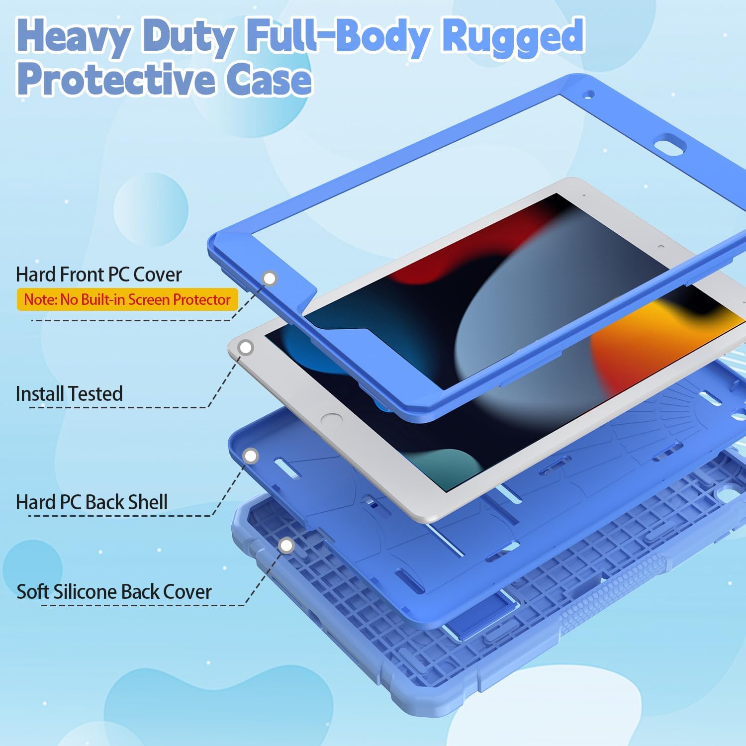 Detalle de SINSO Case for iPad 9th/8th/7th Gen 10.2in – Blue, Fully-Body Rugged Protection with Stand and Pencil Holder