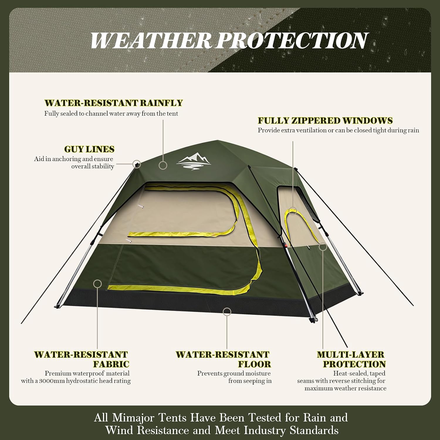Thumbnail 6 de Mimajor 4-Person Instant Pop Up Camping Tent with Rainfly and Welcome Mat