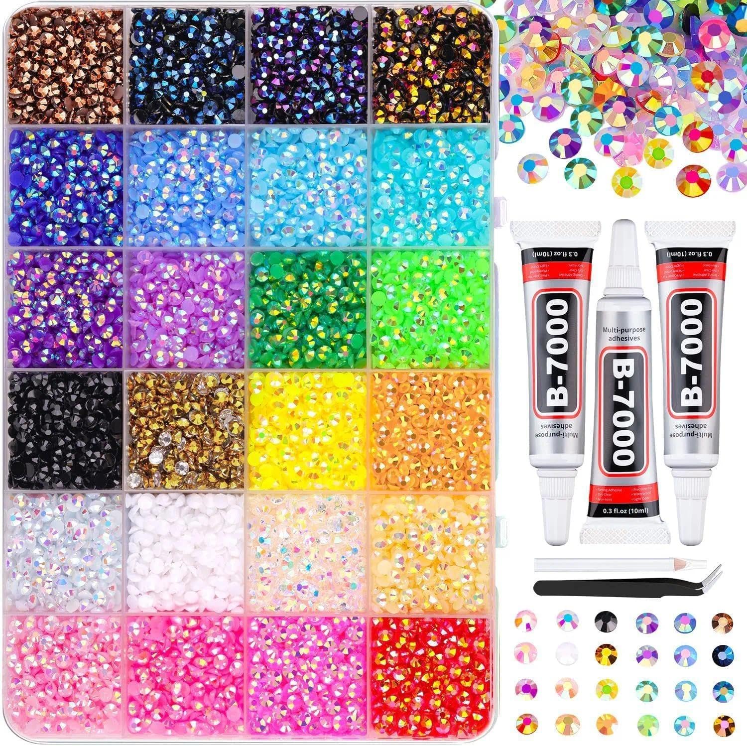 Detalle de 24 Colours Bedazzling Rhinestone Kit with Glues – 24,000 x 3mm Nail Gems for Crafting