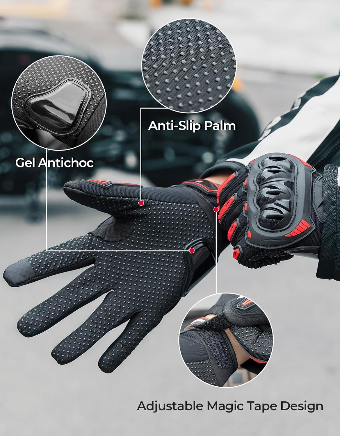 Detalle 2 de KEMIMOTO Gants Moto Été Homme, protection knuckle