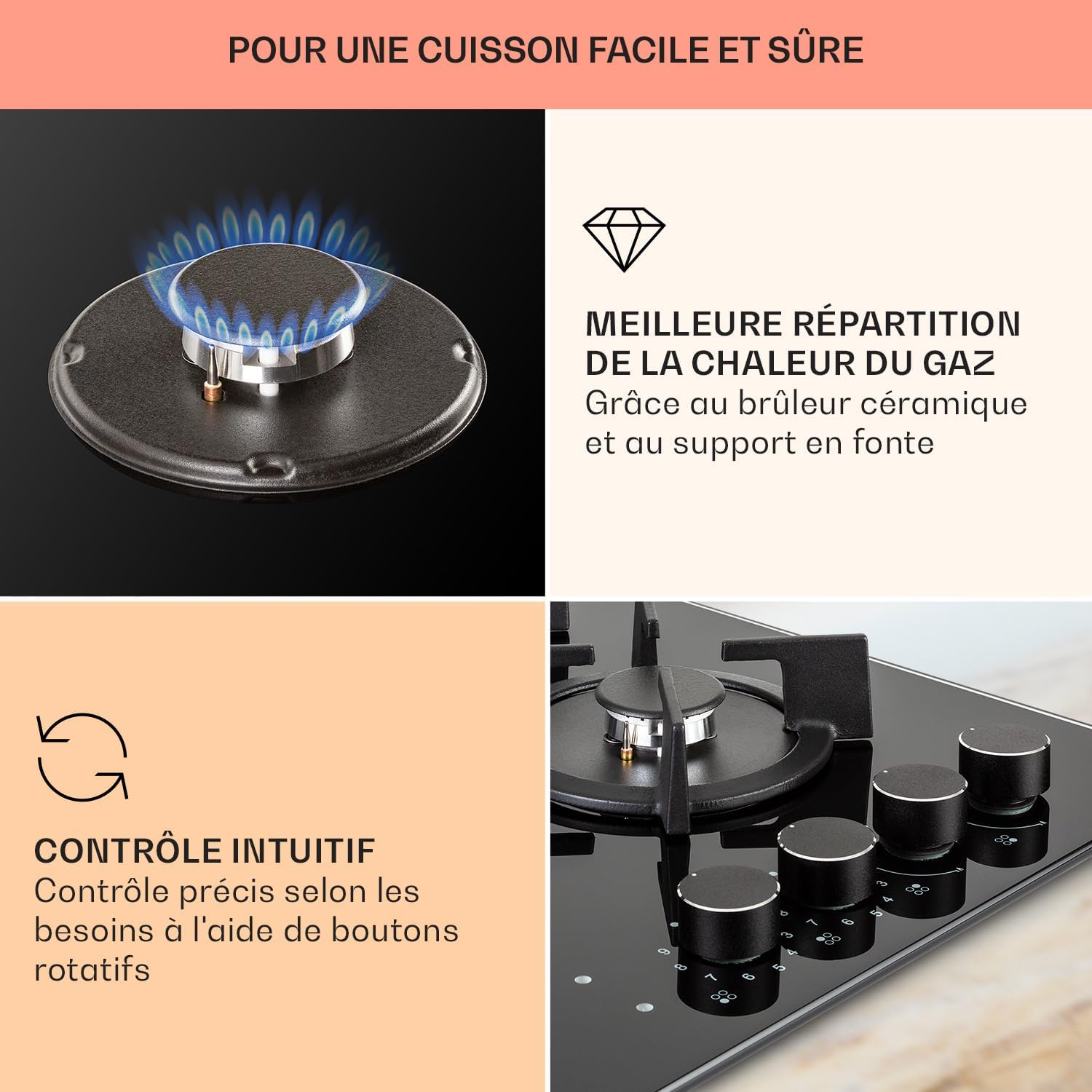Detalle 1 de Klarstein MultiChef 4 combikookplaat met gas en glaskeramiek, 6,4 kW