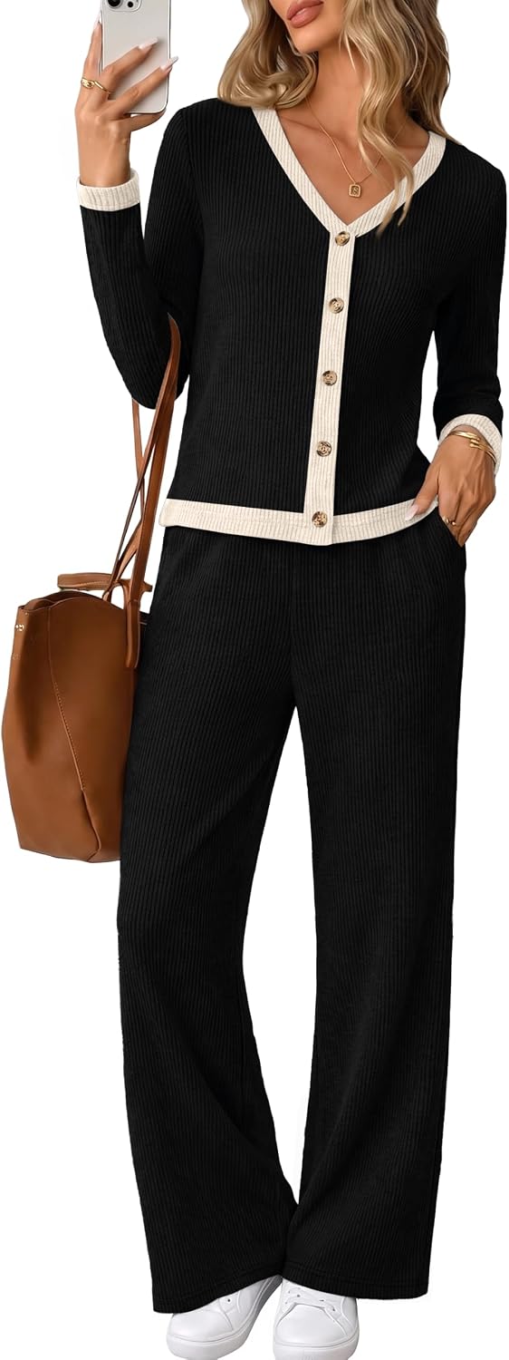 Detalle de WIHOLL Women's Loungewear Set in Ribbed Knit