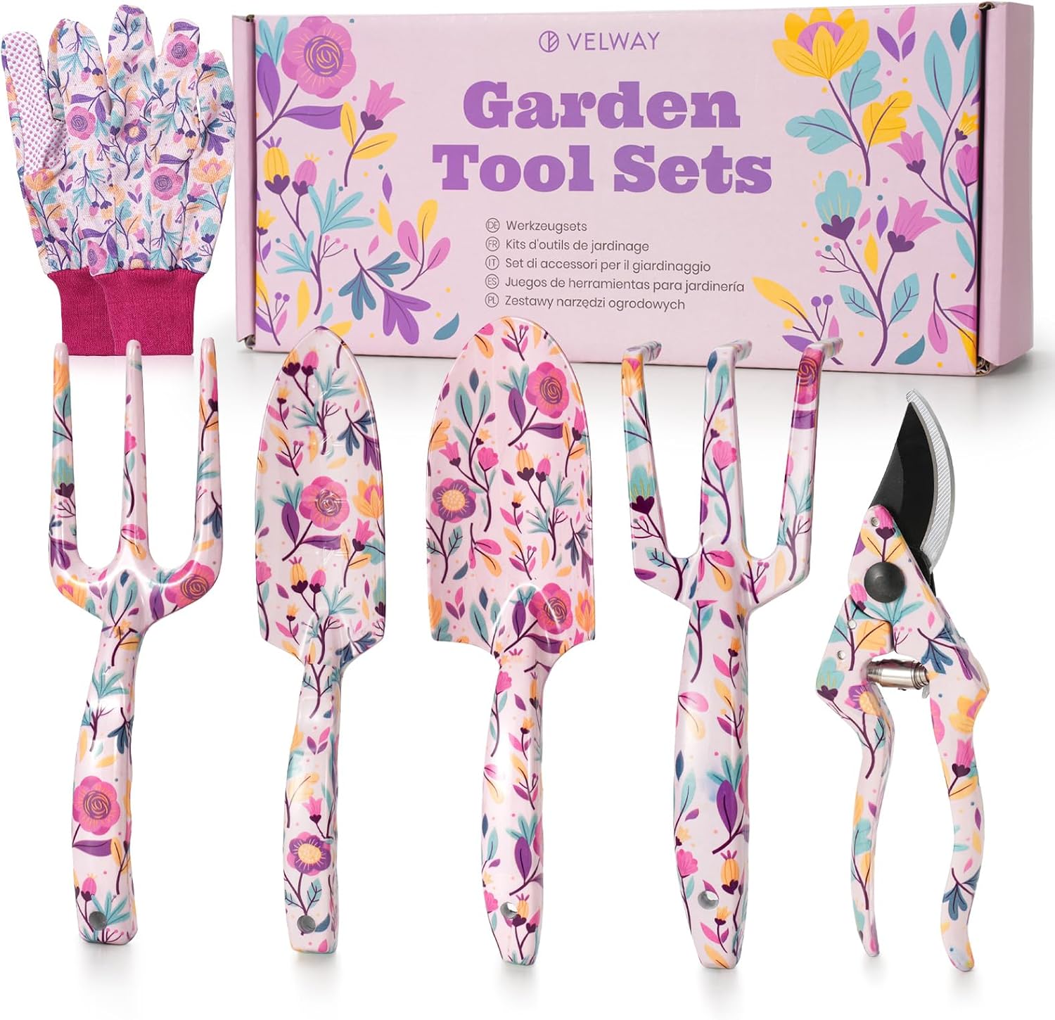 Detalle de Gardening Gifts for Women Mum – Velway 6pc Floral Print Garden Tool Set