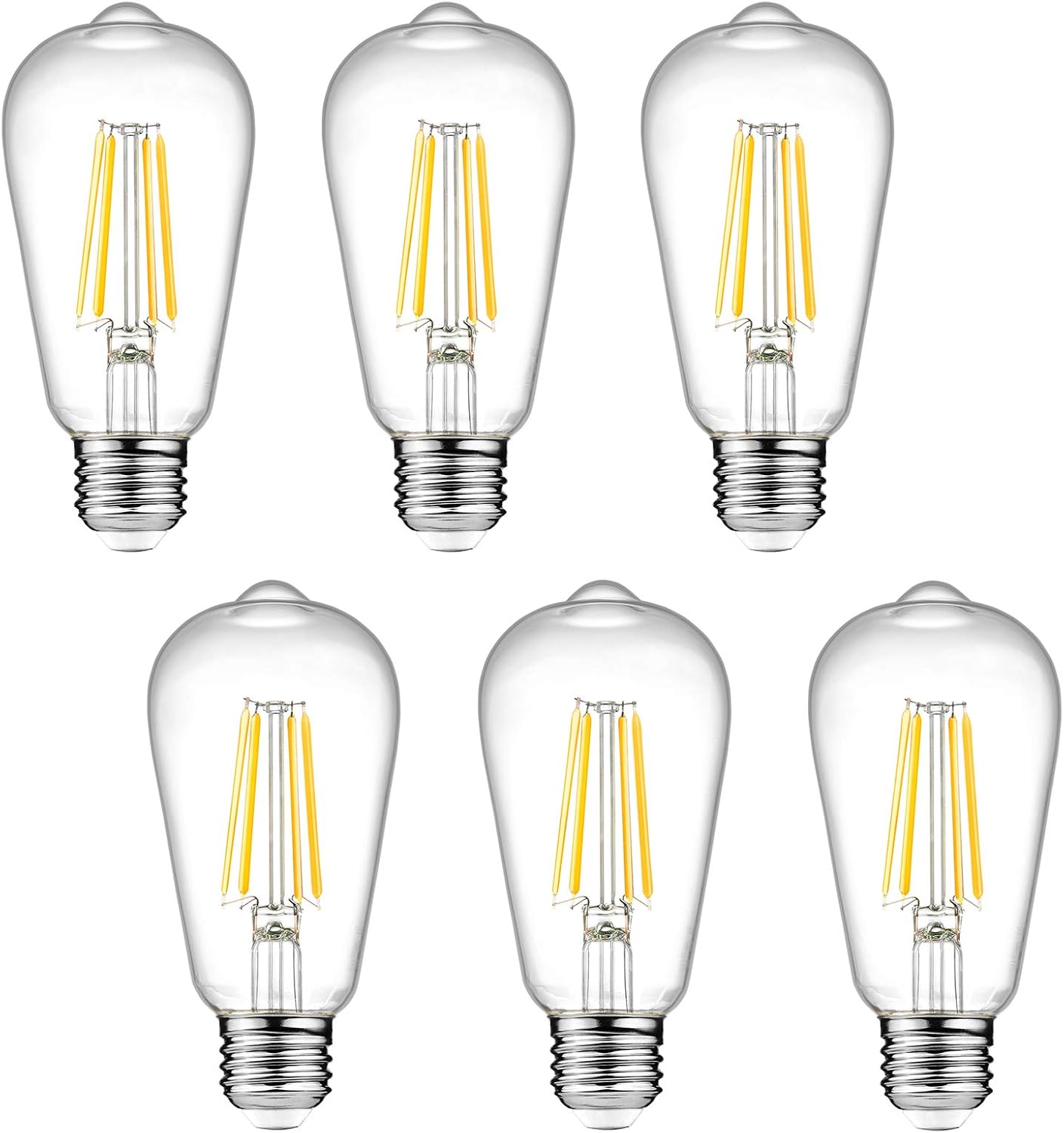 Detalle de Ascher 6xst58dim2700k ST58 Vintage LED Edison Bulbs, Dimmable, 6W, E26