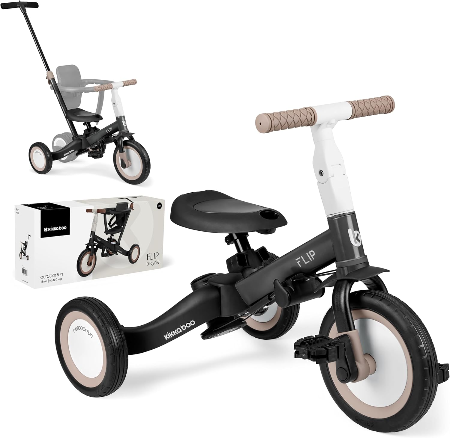 Detalle de KikkaBoo Tricycle Bébé Évolutif 5 en 1 Flip — Vélo enfant 1 à 5 ans, version Noir