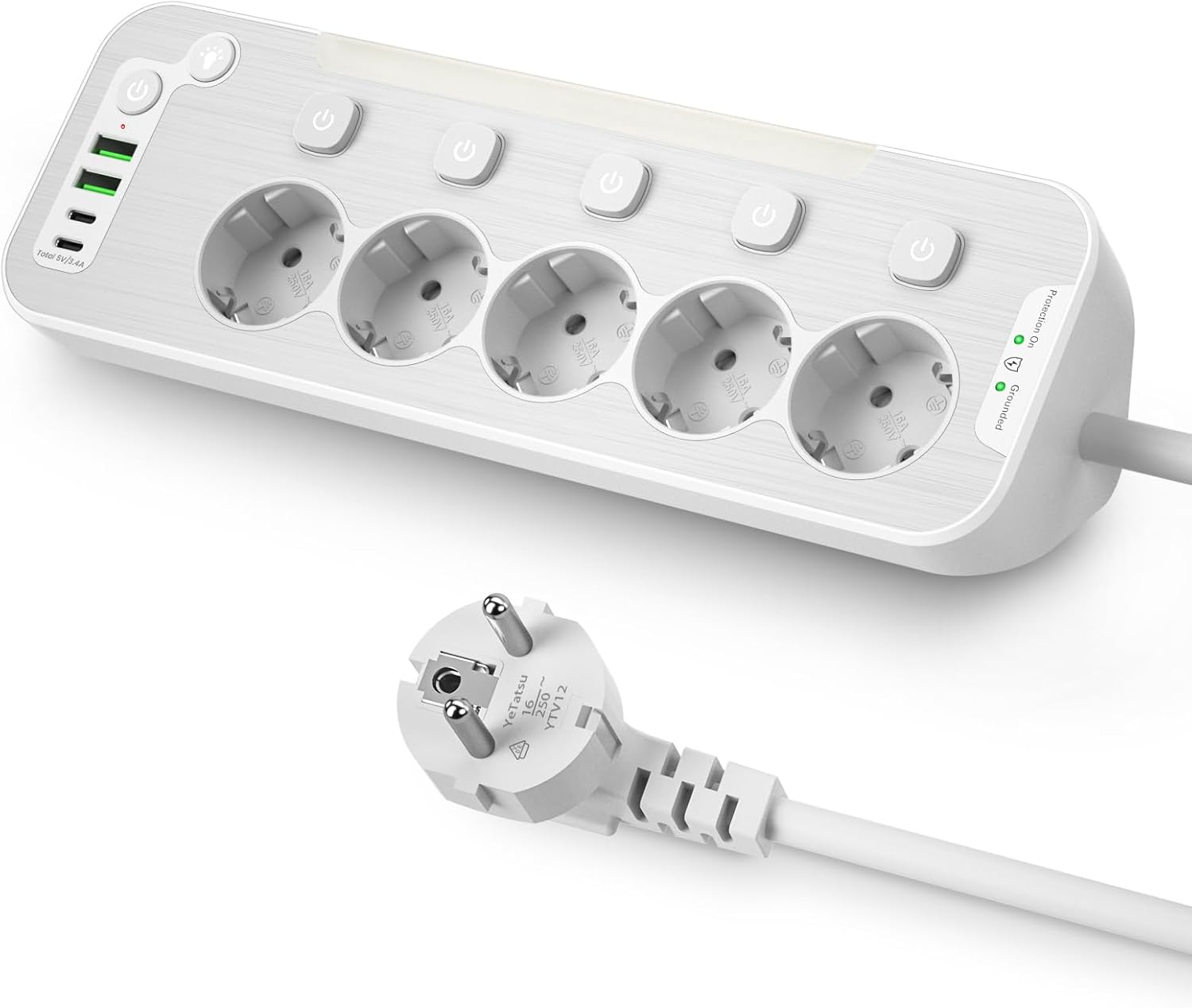 Detalle de Tischsteckdose mit USB 5‑Fach 2 m Kabel
