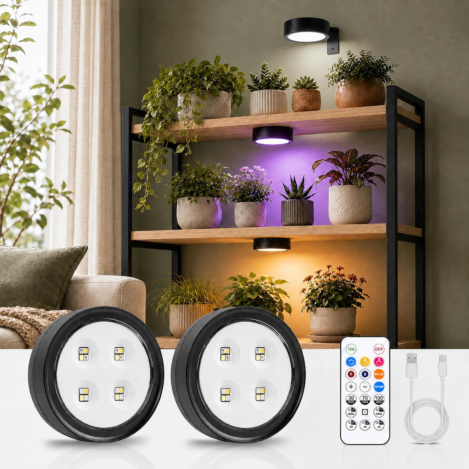 Detalle de wemidels LE008B2-4 Rechargeable Full-Spectrum LED Grow Light, 2-Pack