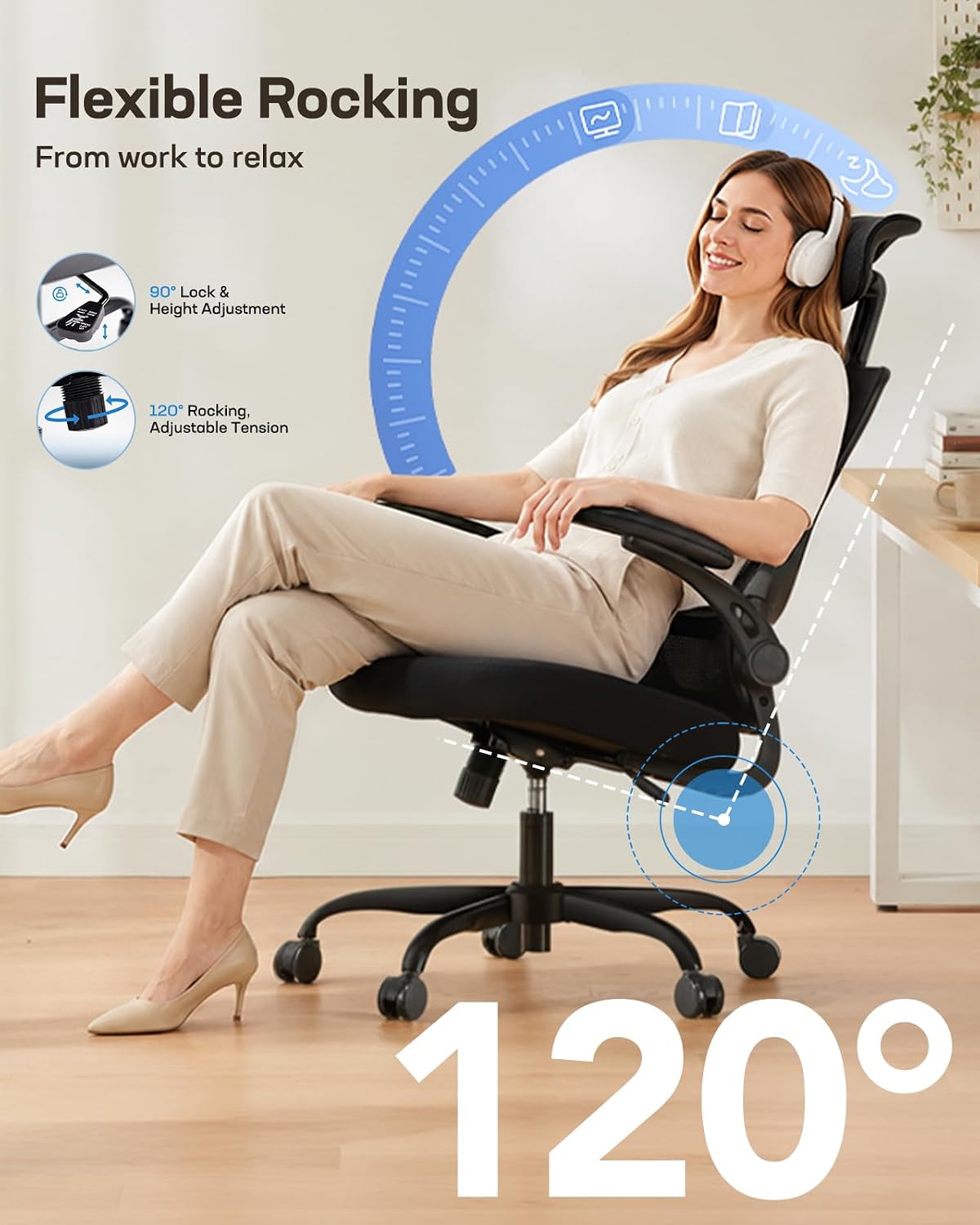 Detalle de HUANUO Ergonomic Office Chair, 300 lb Capacity