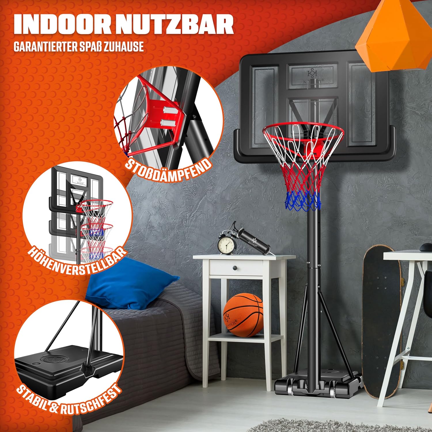 Detalle de KESSER Basketballkorb verstellbar 230–305 cm
