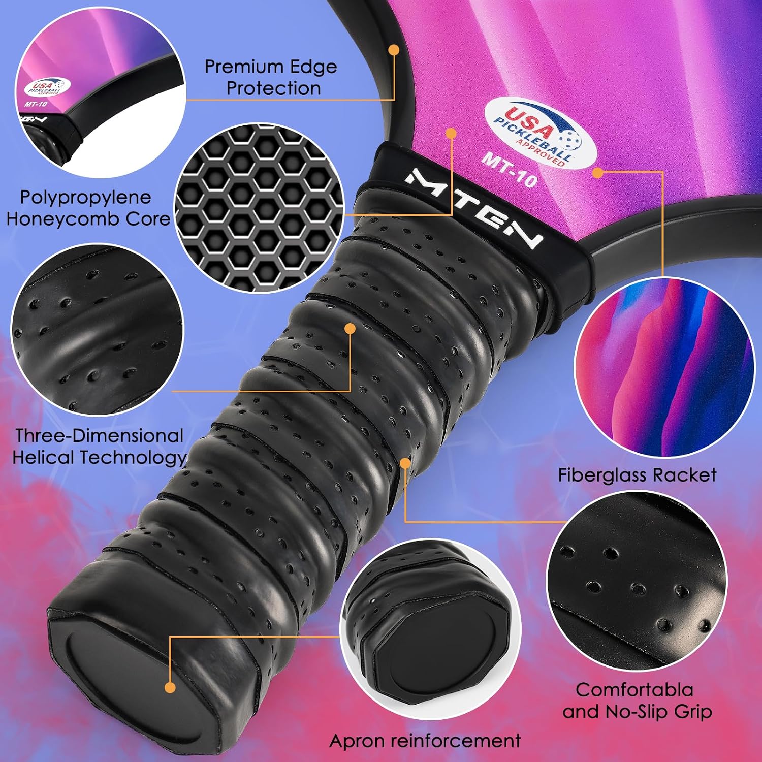Thumbnail 3 de MTEN Fiberglass Pickleball Paddle Set, 2 Paddles with Honeycomb Core