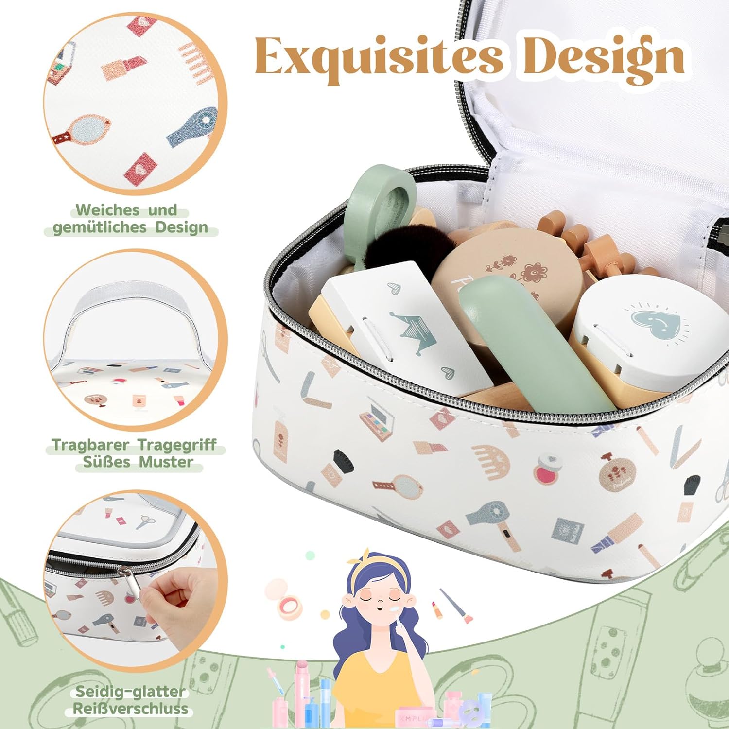 Thumbnail 2 de GAGAKU 16-tlg. Holz-Schminkkoffer für Mädchen ab 3 Jahren – Rollenspiel-Kosmetikset aus Holz