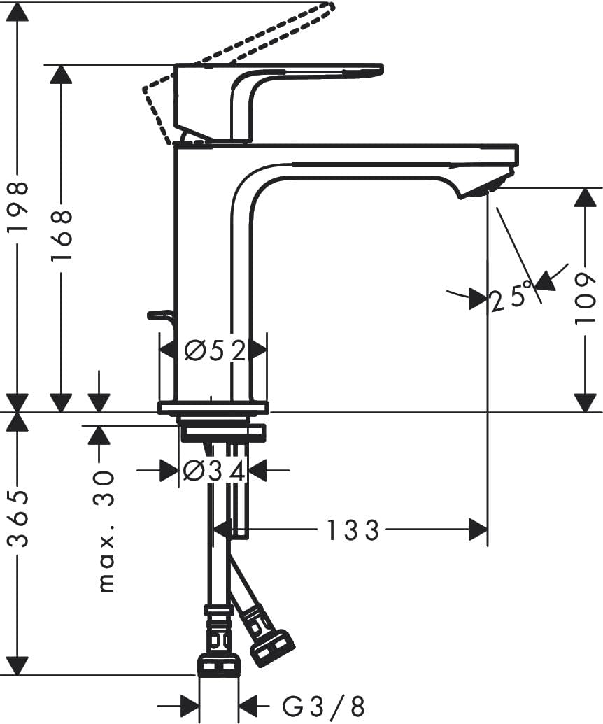 Thumbnail 6 de Hansgrohe Mitigeur de Lavabo Rebris E – Chromé, CoolStart, hauteur sous bec 110 mm, tirette et vidage