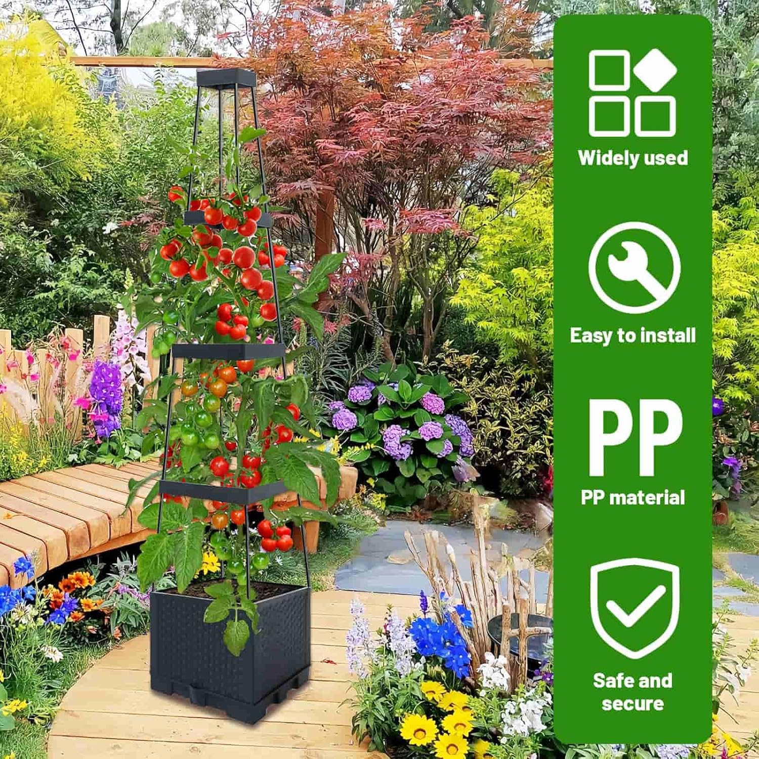 Thumbnail 2 de Self-Watering Tomato Planter Cage with Adjustable 4-Tier Metal Trellis (Detachable) Raised Garden Bed Support Box