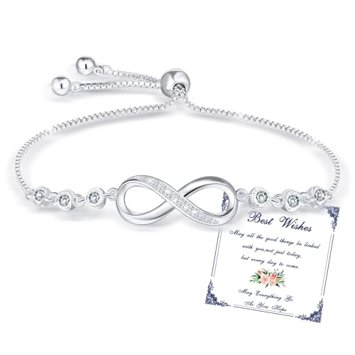 Detalle de Esmoly Pulsera Infinity Plateada con 5A Circonia y 12 Piedras Naturales – Ajustable