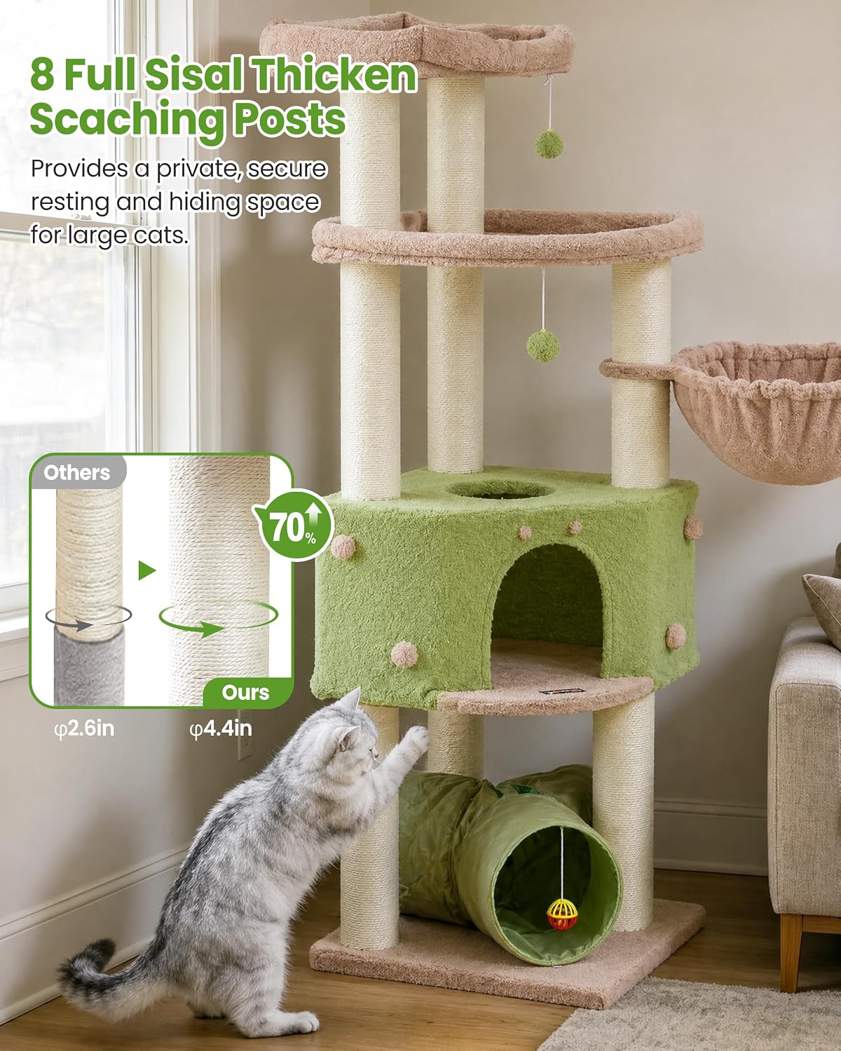 Detalle de Heavy Duty Large Cat Tree Tower, 60.6-Inch Multi-Level Condo with Sisal Posts