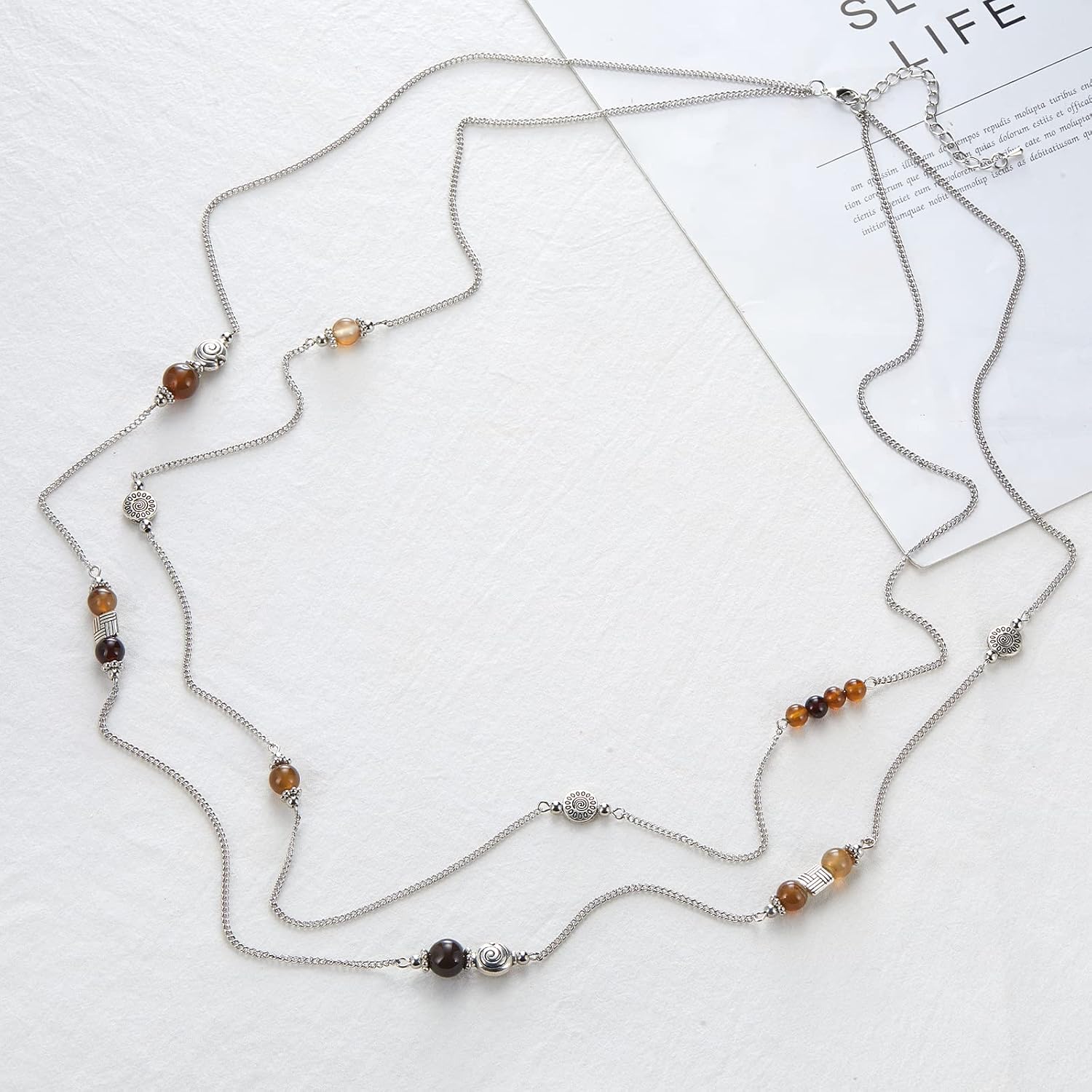 Thumbnail 3 de Bulinlin Damen lange Perlenkette mit Silber-Anhänger – Statement Halskette aus Modeschmuck
