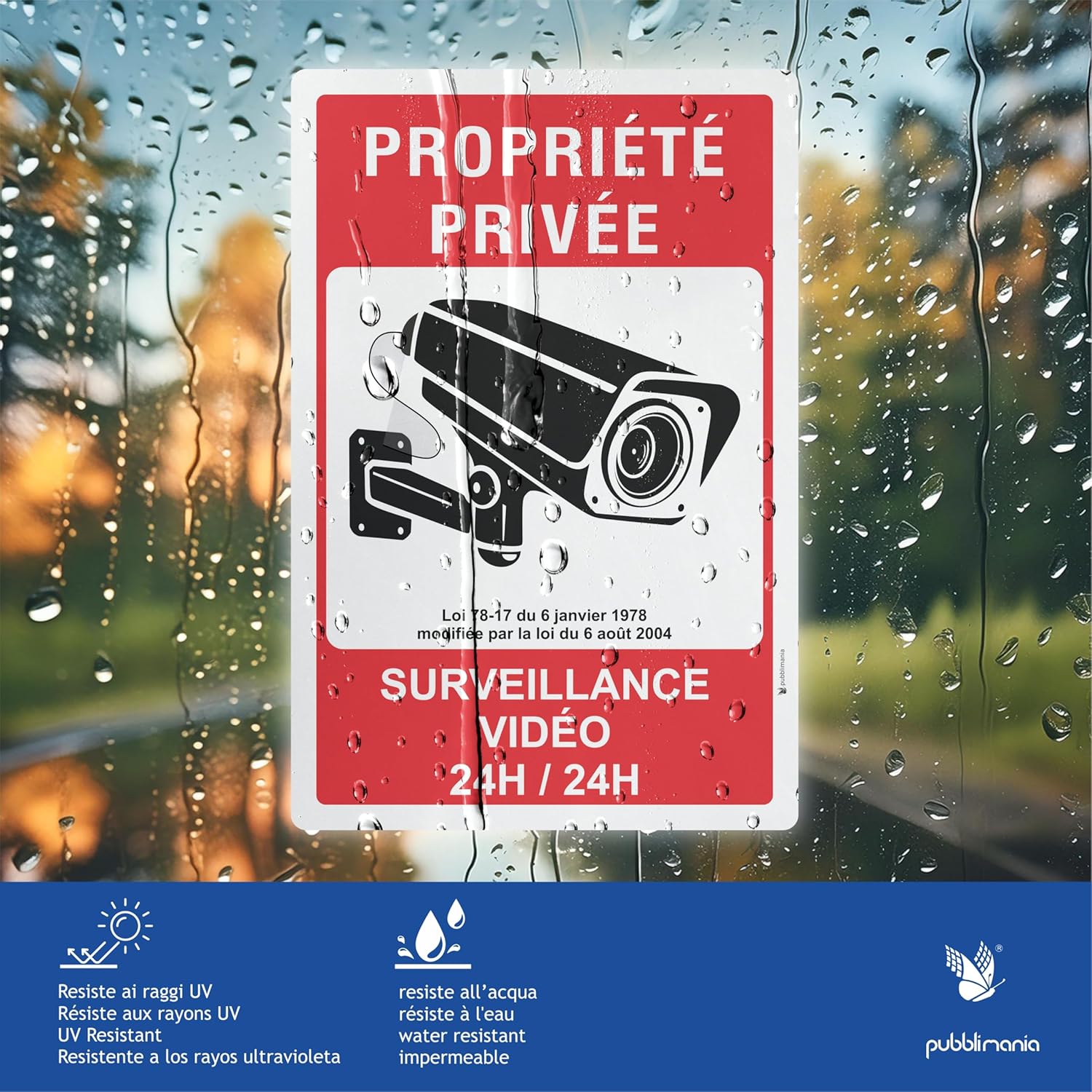 Detalle 2 de Pubblimania Étiquettes Adhésives Propriété privée — surveillance 24h/24, 20x30 cm (Italie)