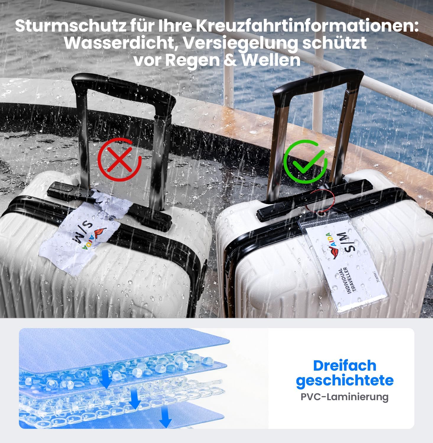 Detalle de Honizer 8er-Pack Kofferanhänger 19 × 11 cm – Transparent, wasserfest, mit Edelstahlband