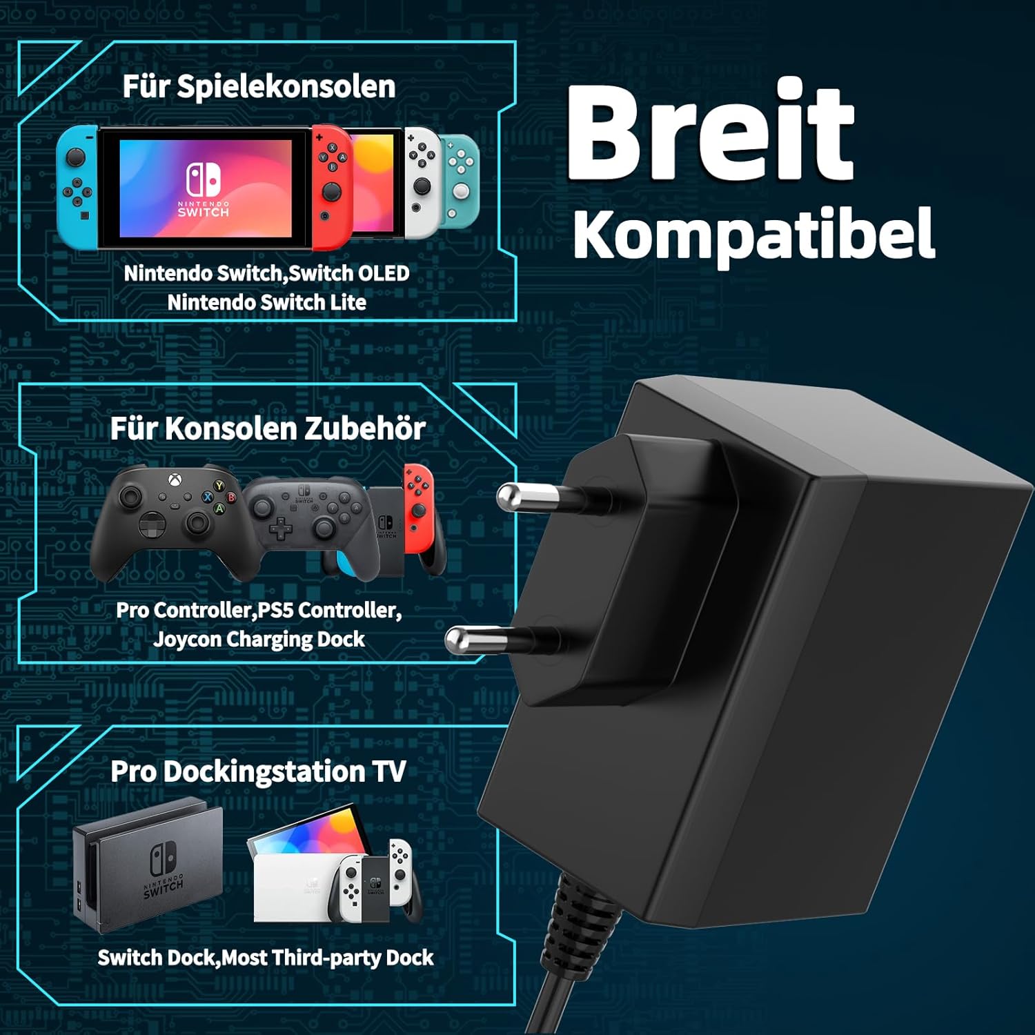 Thumbnail 3 de 39W Netzteil PD 3.0 Ladegerät für Nintendo Switch Familie – TV-Modus unterstützt, USB-C Kabel