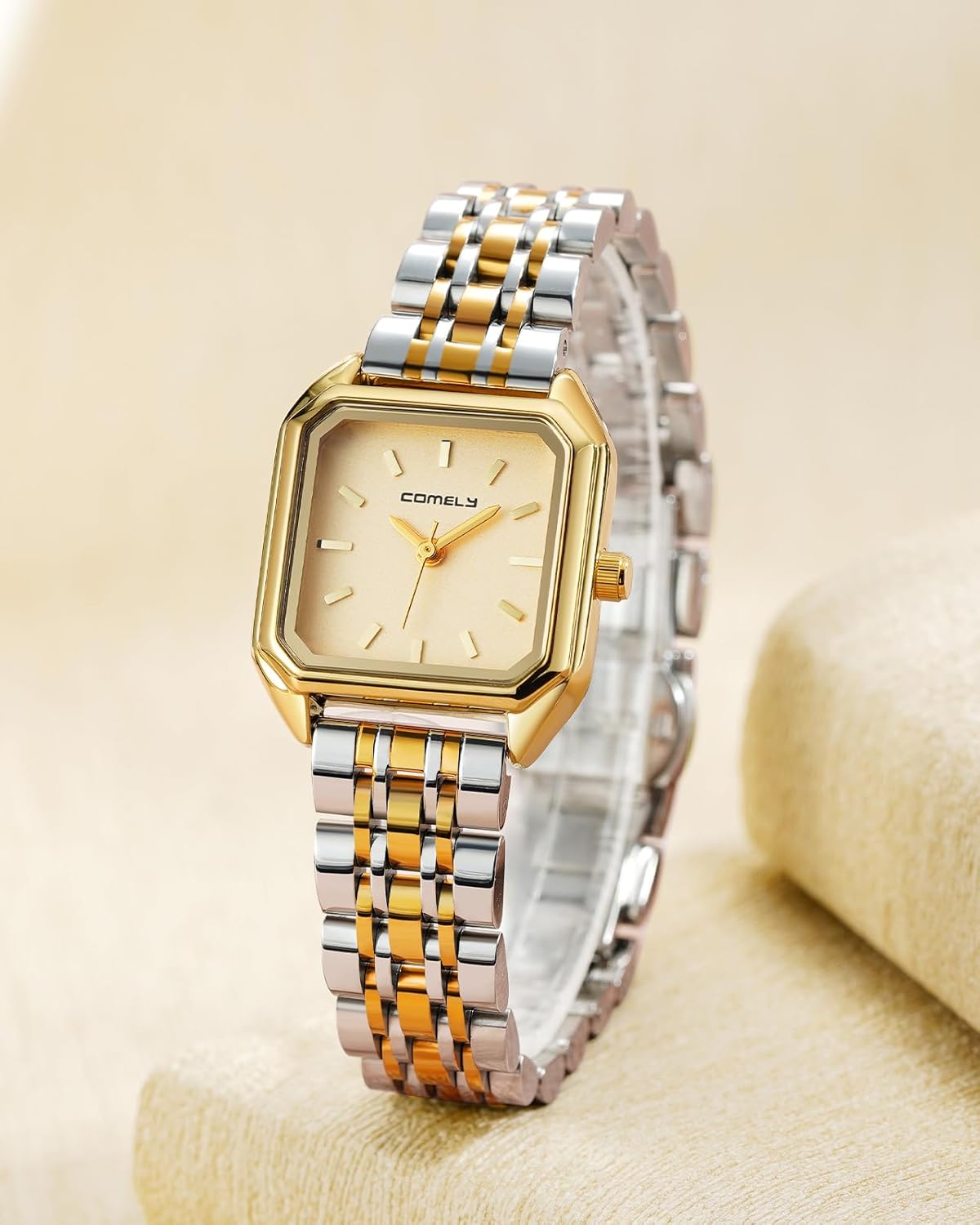 Thumbnail 2 de CIVO Montre Femme carrée dorée/argent – petite étanche 3ATM, bracelet acier inox, analogique à quartz