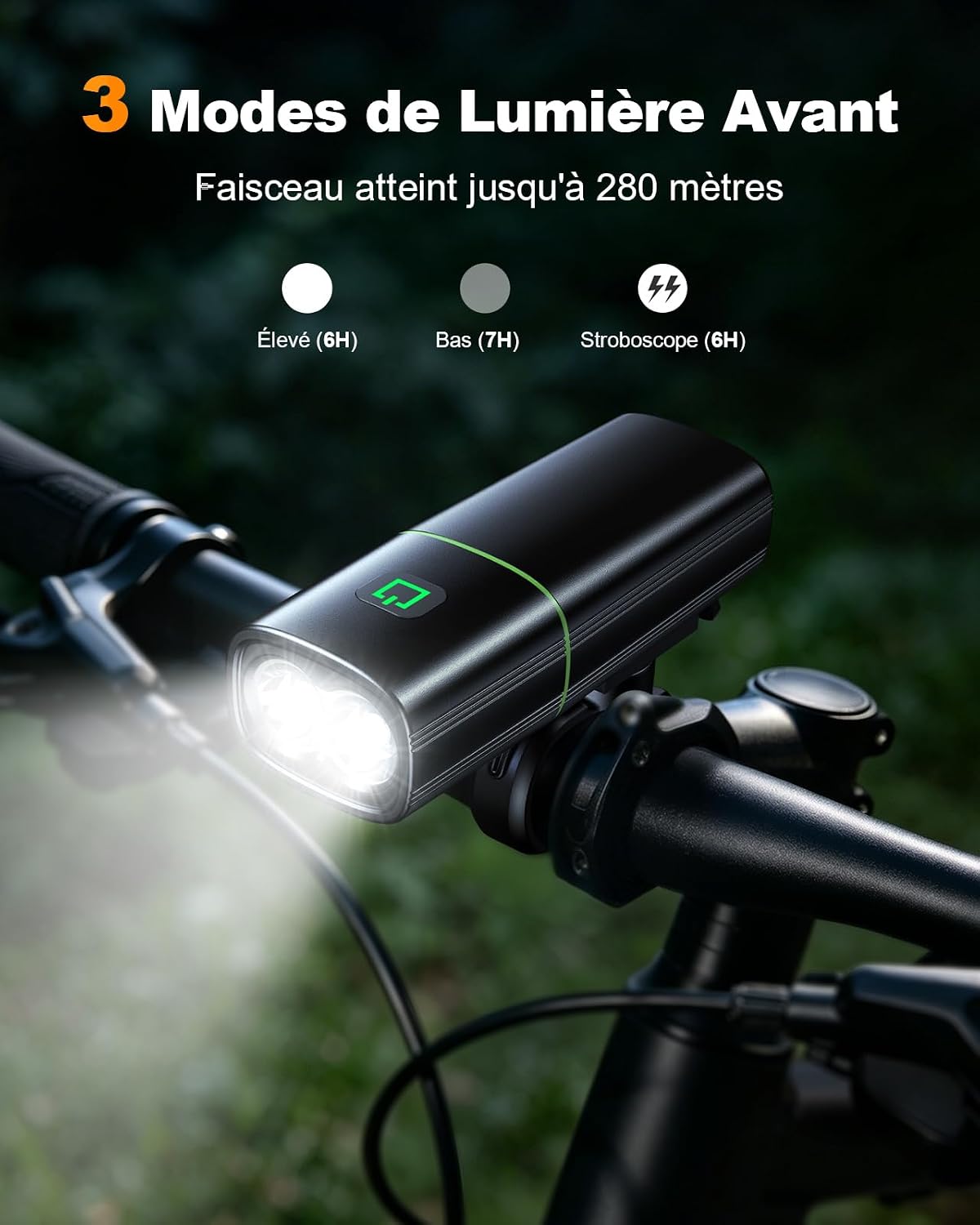 Detalle de Mohard fietslampenset met voor- en achterlicht, 1200 lumen, USB-C en IP65