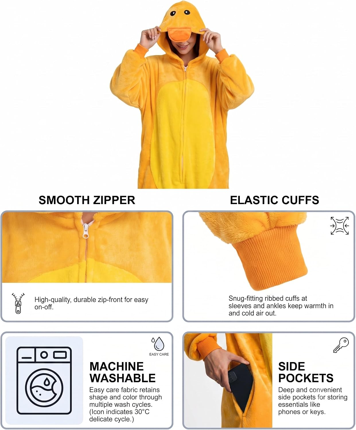 Detalle 2 de Hundredmore Animal Onesie Pajamas, Plush One-Piece with Hood and Pockets