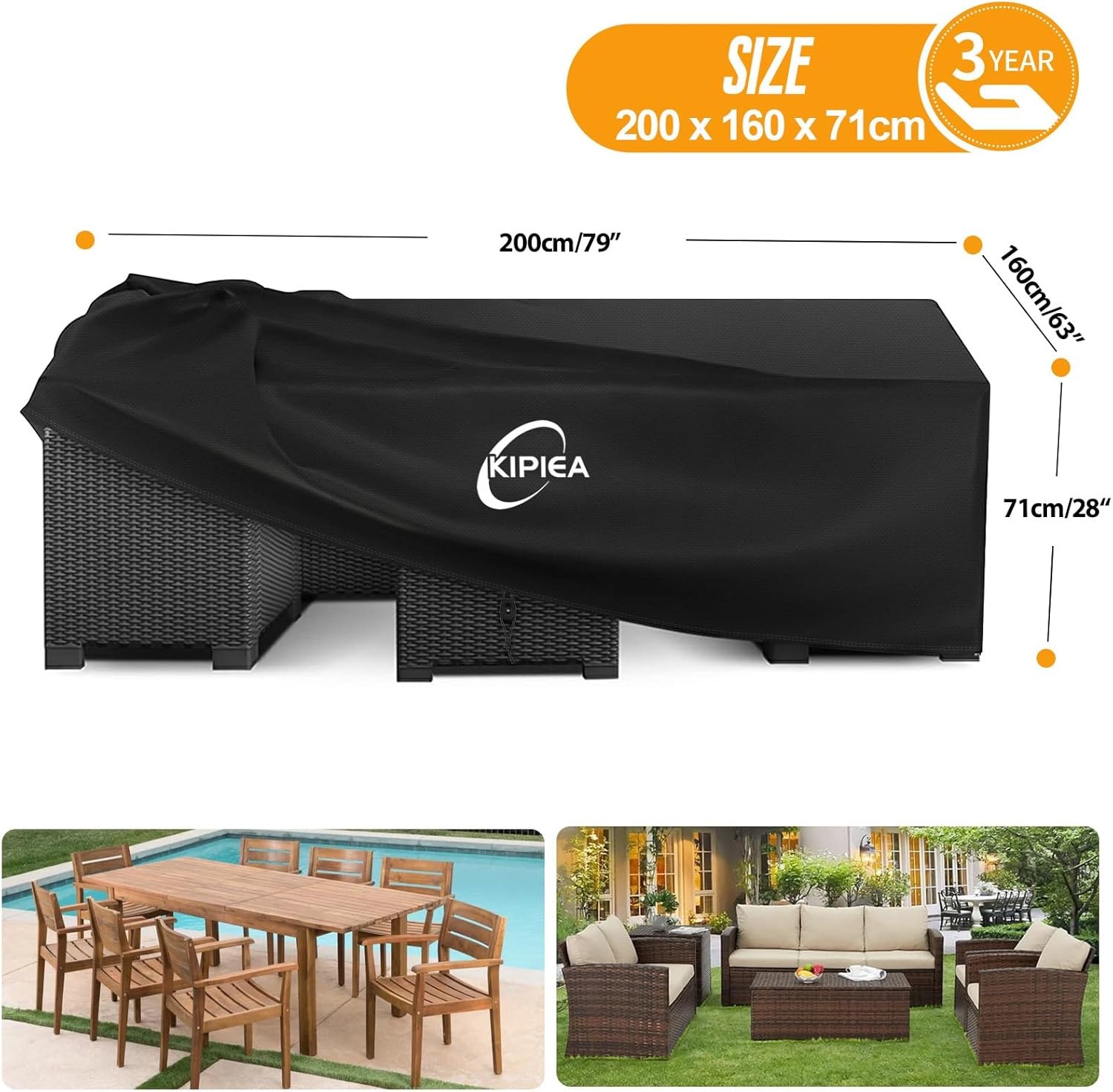 Thumbnail 1 de Kipiea Garden Furniture Cover Waterproof, Heavy Duty 420D Oxford Fabric – Rectangular 200 x 160 x 71 cm