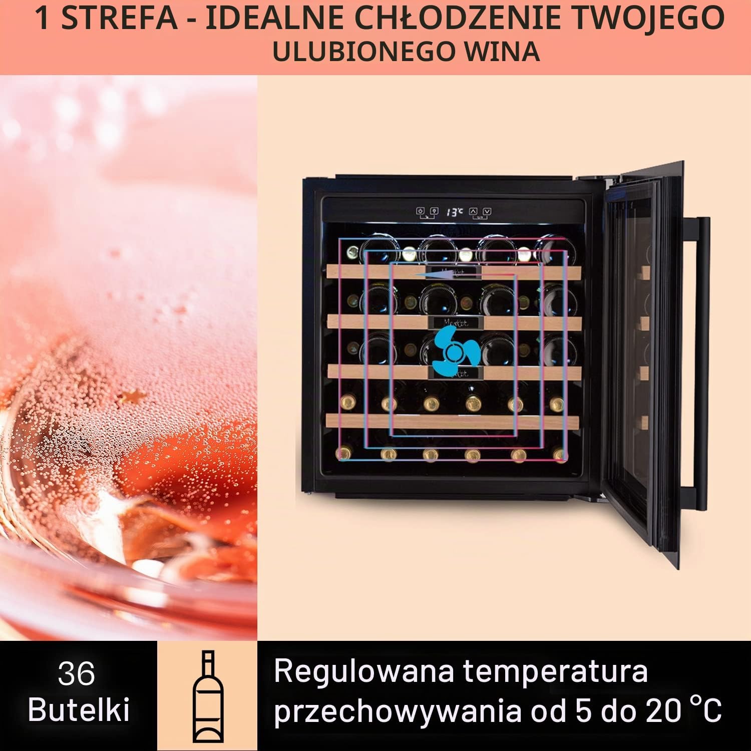 Detalle de Klarstein TK15-Vinsider-36-uno – chłodziarka do wina do zabudowy, 92 l, 36 butelek