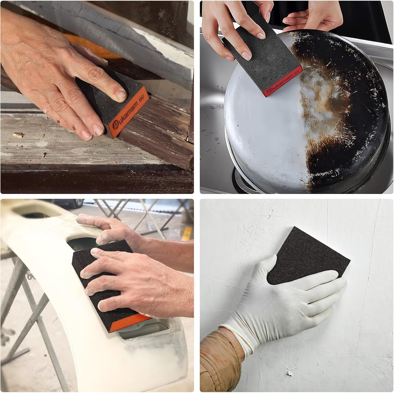 Thumbnail 6 de 9 Pcs Sanding Blocks Wet and Dry Sandpaper Set — 40/60/80/120/220 Grit, Reusable 4-Sided Sponges for Wood, Metal and Drywall