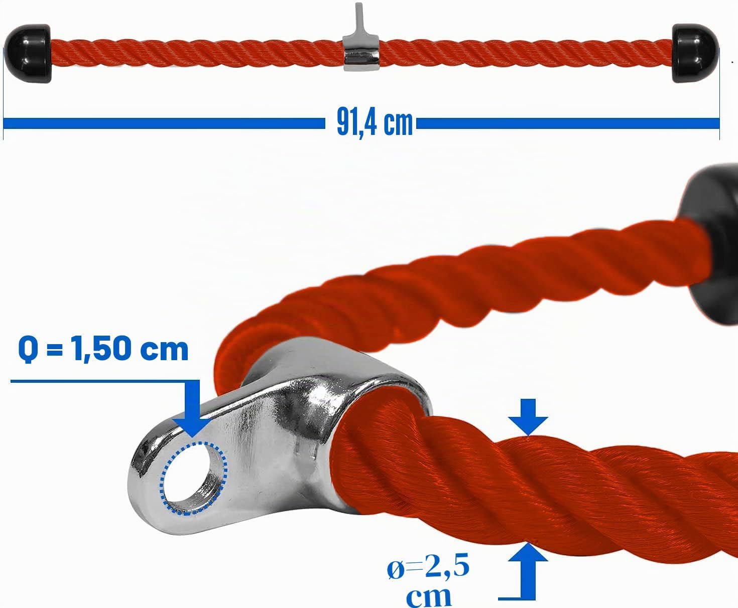 Detalle de Yes4All Cavo di Collegamento per Tricipiti 68,6 cm / 91,4 cm con moschettone – 4 colori