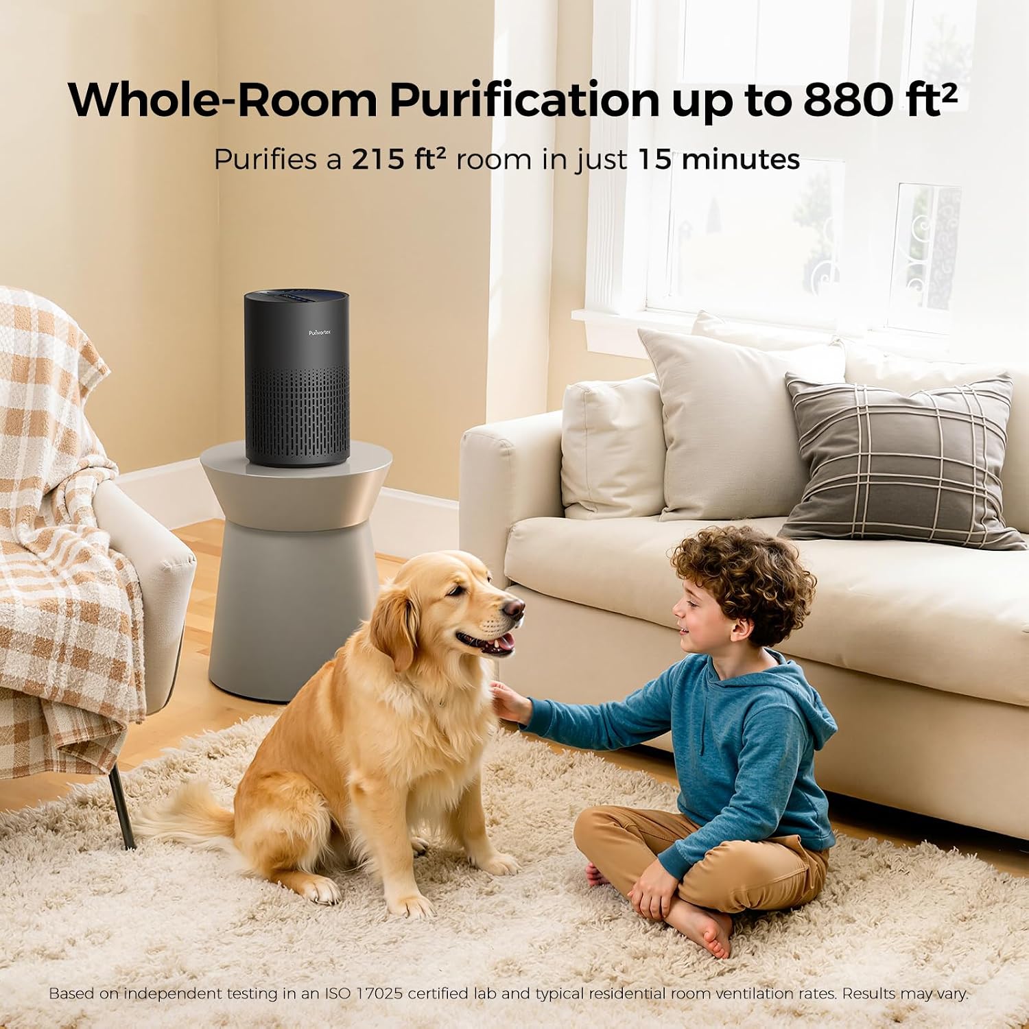 Detalle de Purivortex PX500 Air Purifier, 880 Sq Ft Coverage, HEPA Filter, Black