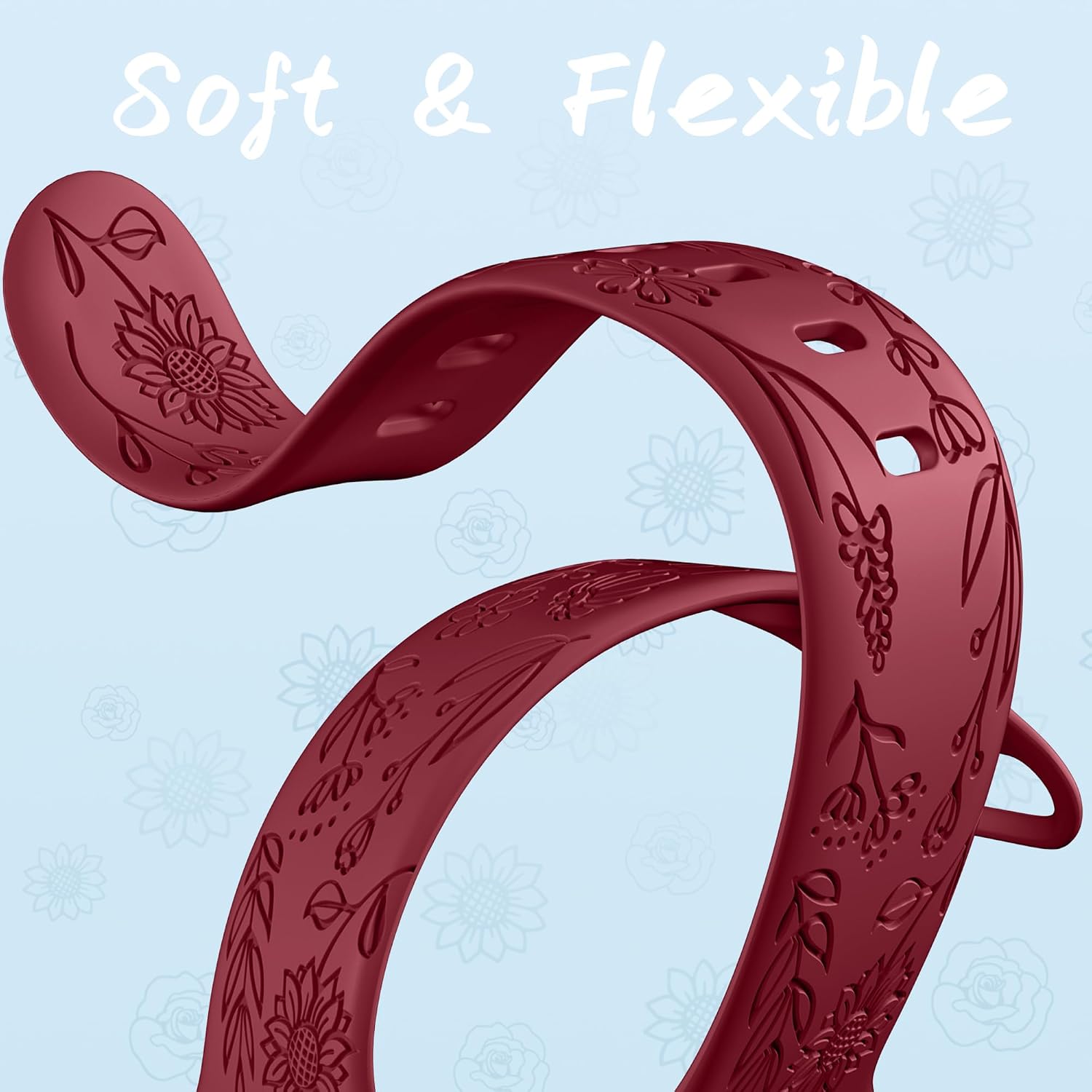 Thumbnail 4 de SNBLK 6-Pack Floral Engraved Silicone Apple Watch Bands, Sunflower and Rose Designs