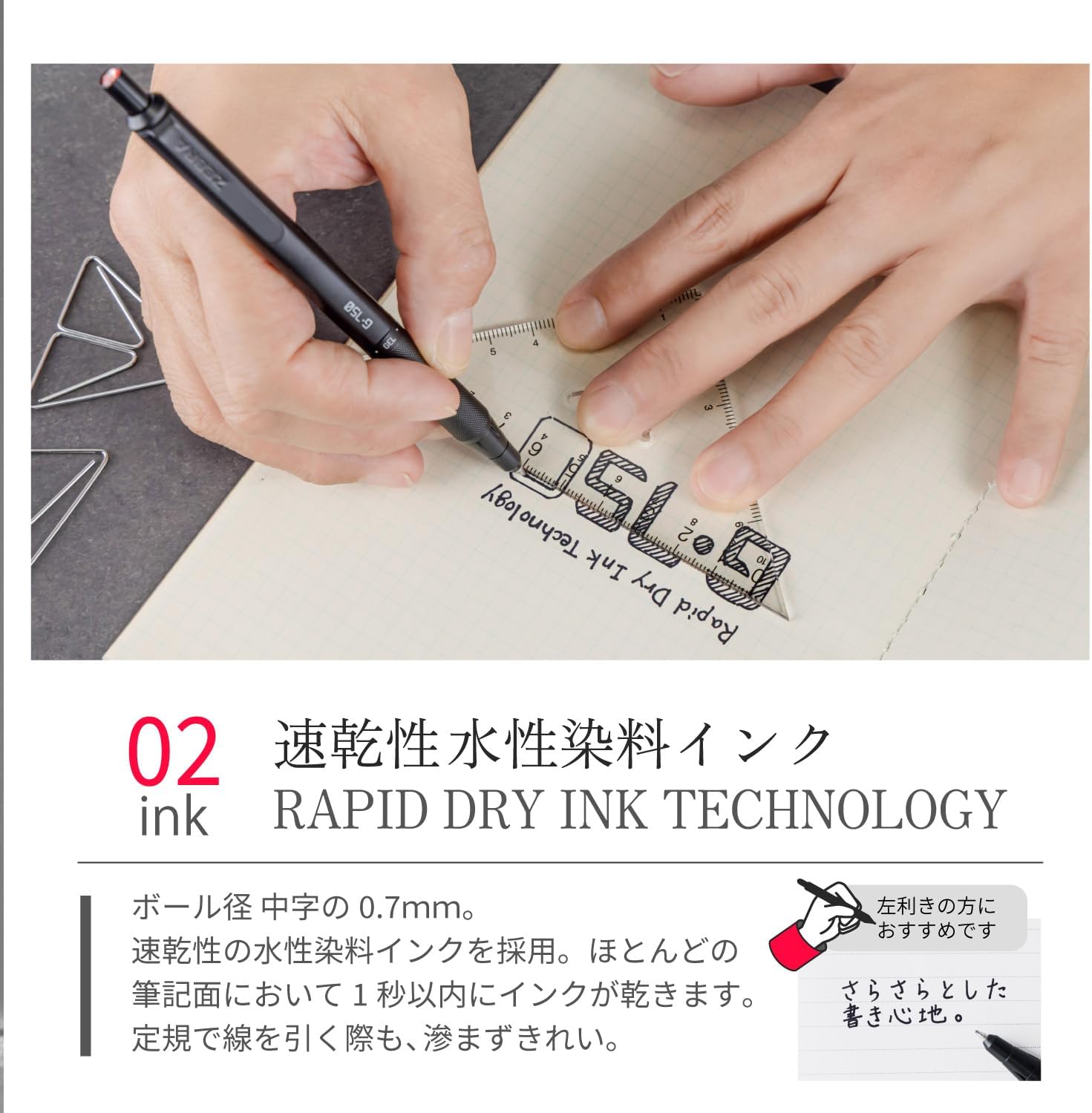 Detalle de ゼブラ G-750 ジェルボールペン 0.7mm ブラック、真鍮六角軸・ローレットグリップ