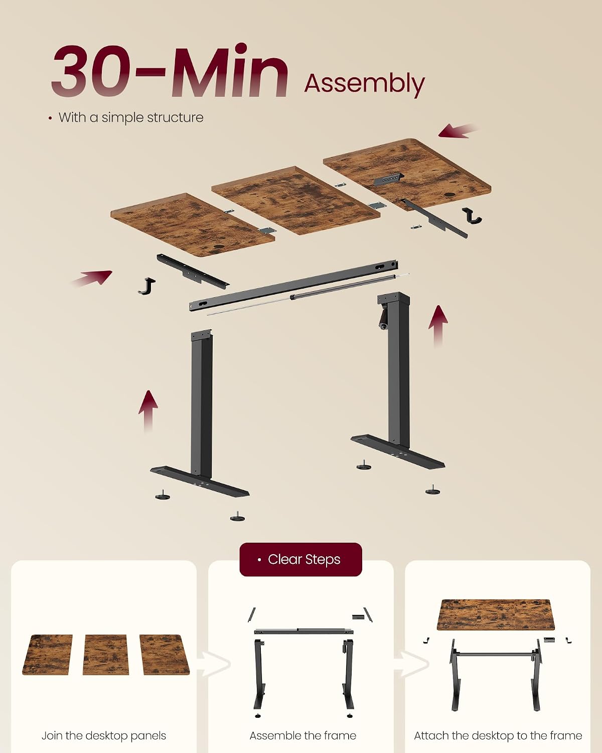 Thumbnail 6 de VASAGLE ULSD312KD02S Electric Standing Desk, 120 x 60 cm, Rustic Brown