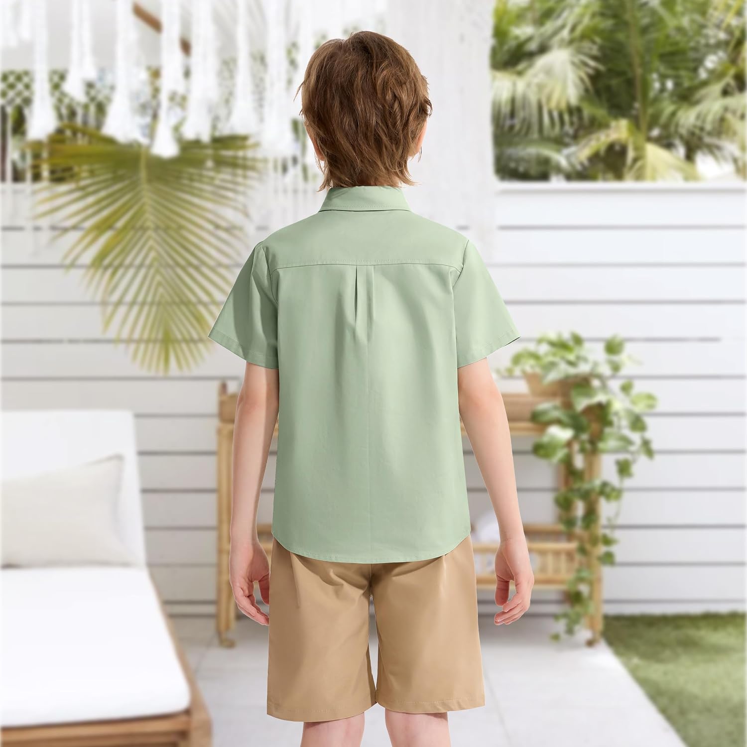 Detalle de LOLANTA Boys’ Short-Sleeve Dress Shirt, Cotton Button-Down, Ages 2–13