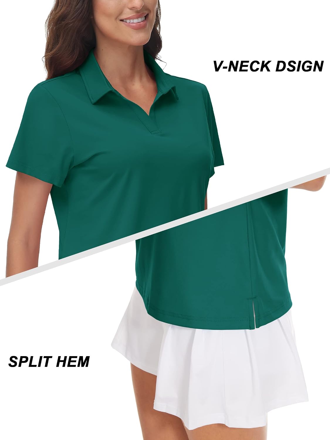 Detalle de TACVASEN Women's V-Neck Polo: UPF 50+ Sun Protection, Quick-Dry Golf Polo